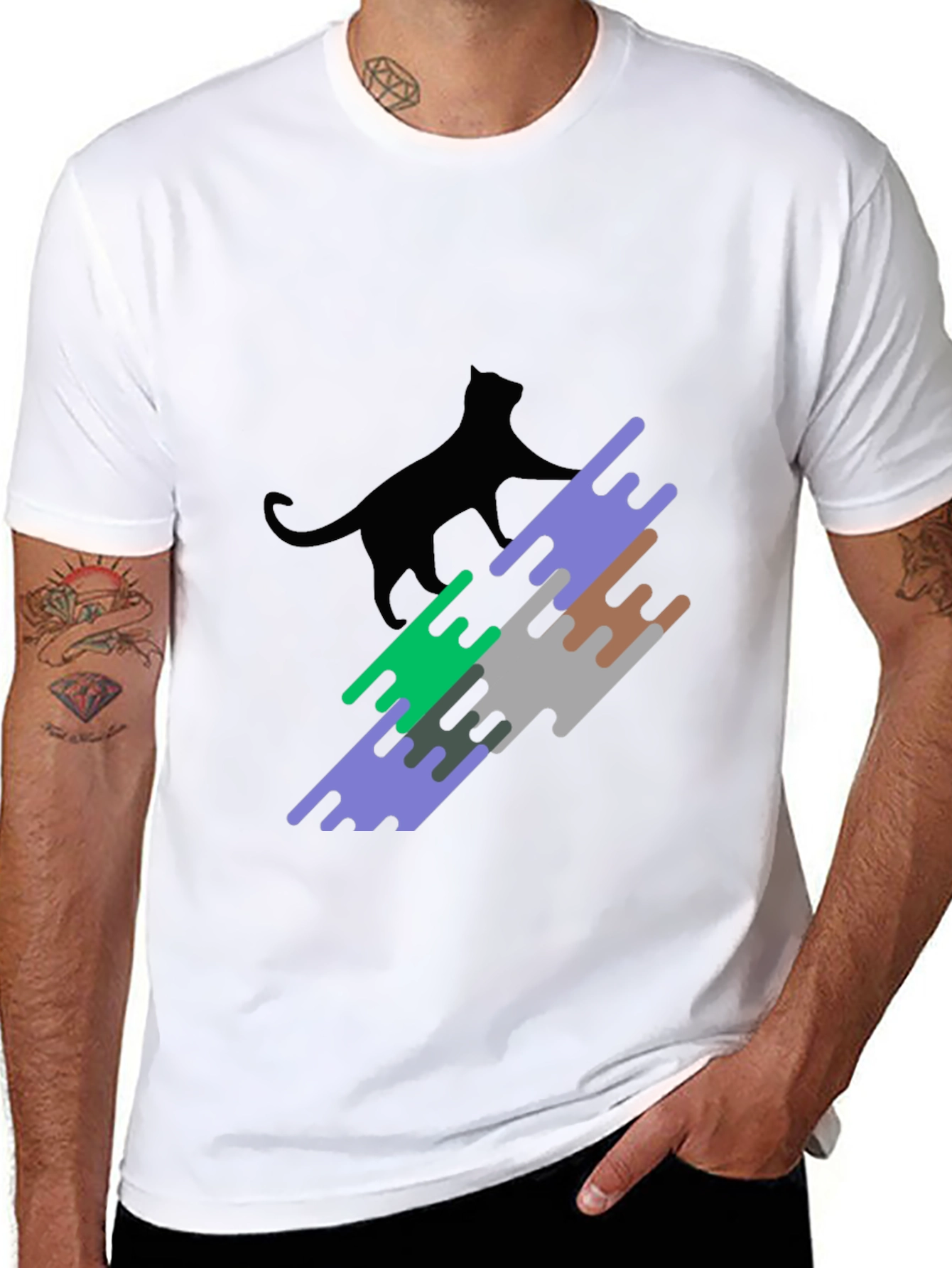 Modern Cat Graphic Tee - Stylish Black T-Shirt