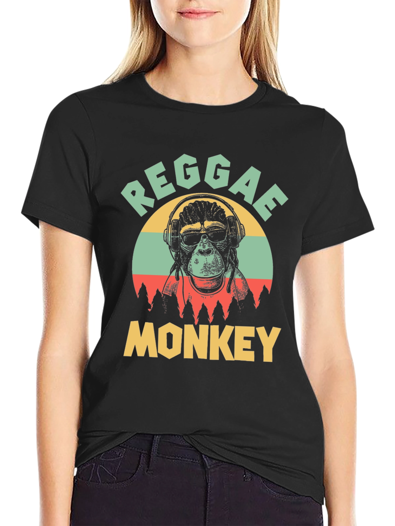 Reggae Monkey Graphic T-Shirt - Black