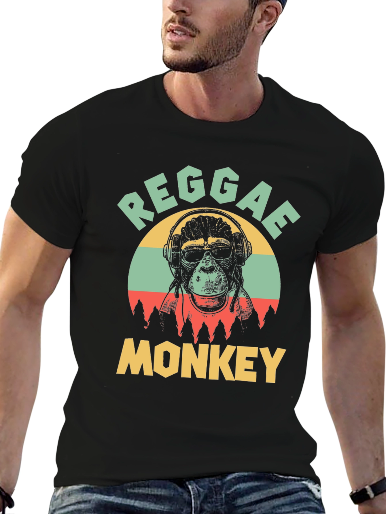 Reggae Monkey Graphic T-Shirt - Black