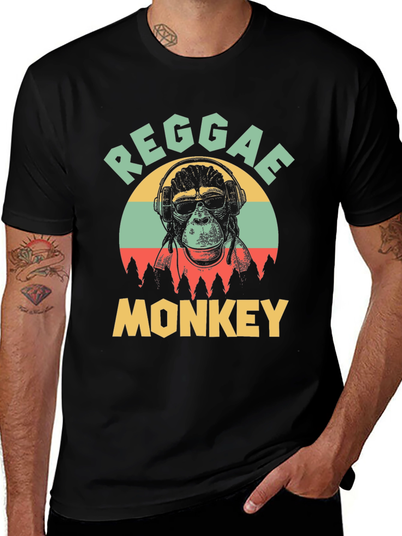 Reggae Monkey Graphic T-Shirt - Black