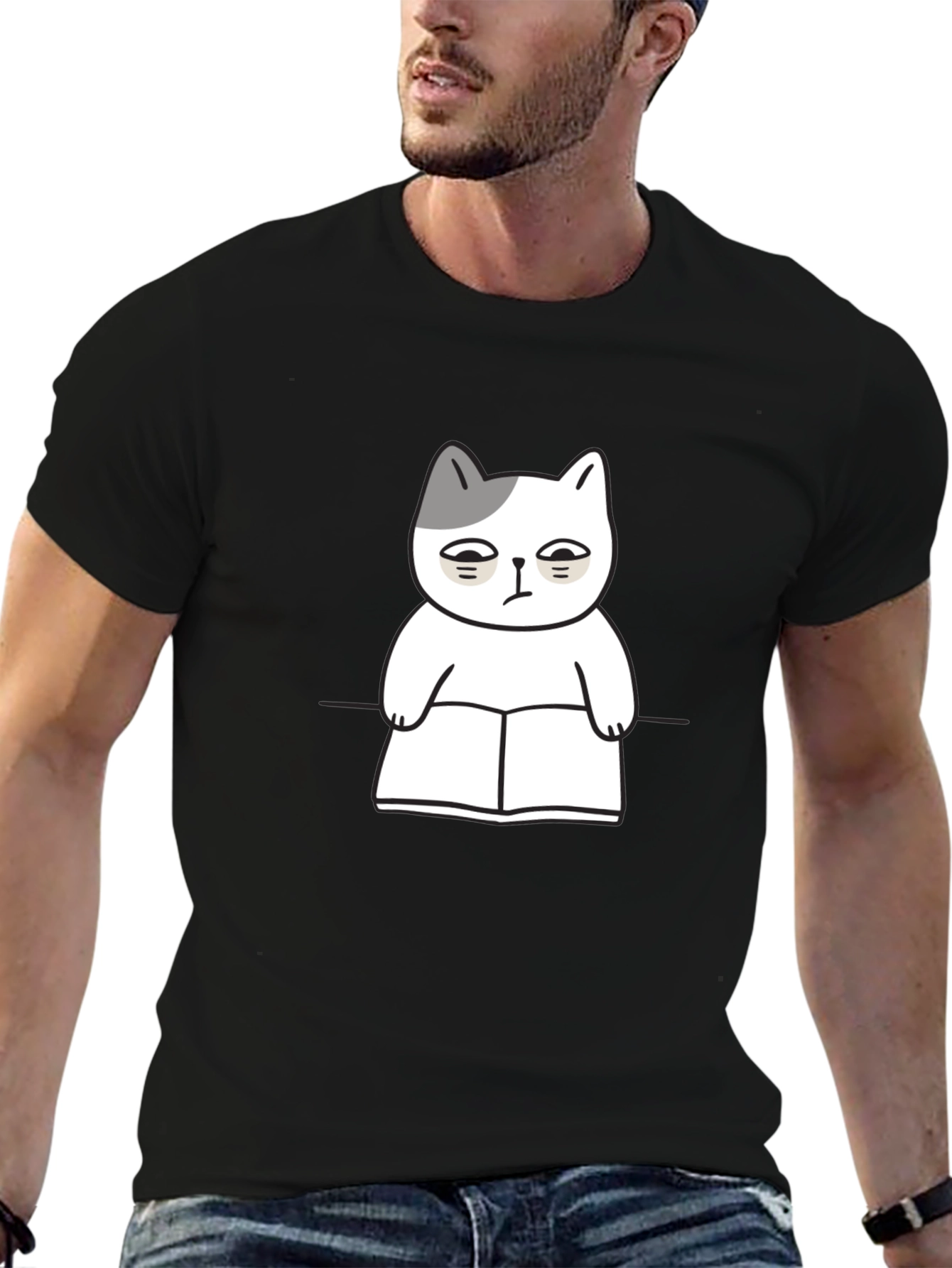 Grumpy Cat Reading Book Funny Graphic T-Shirt