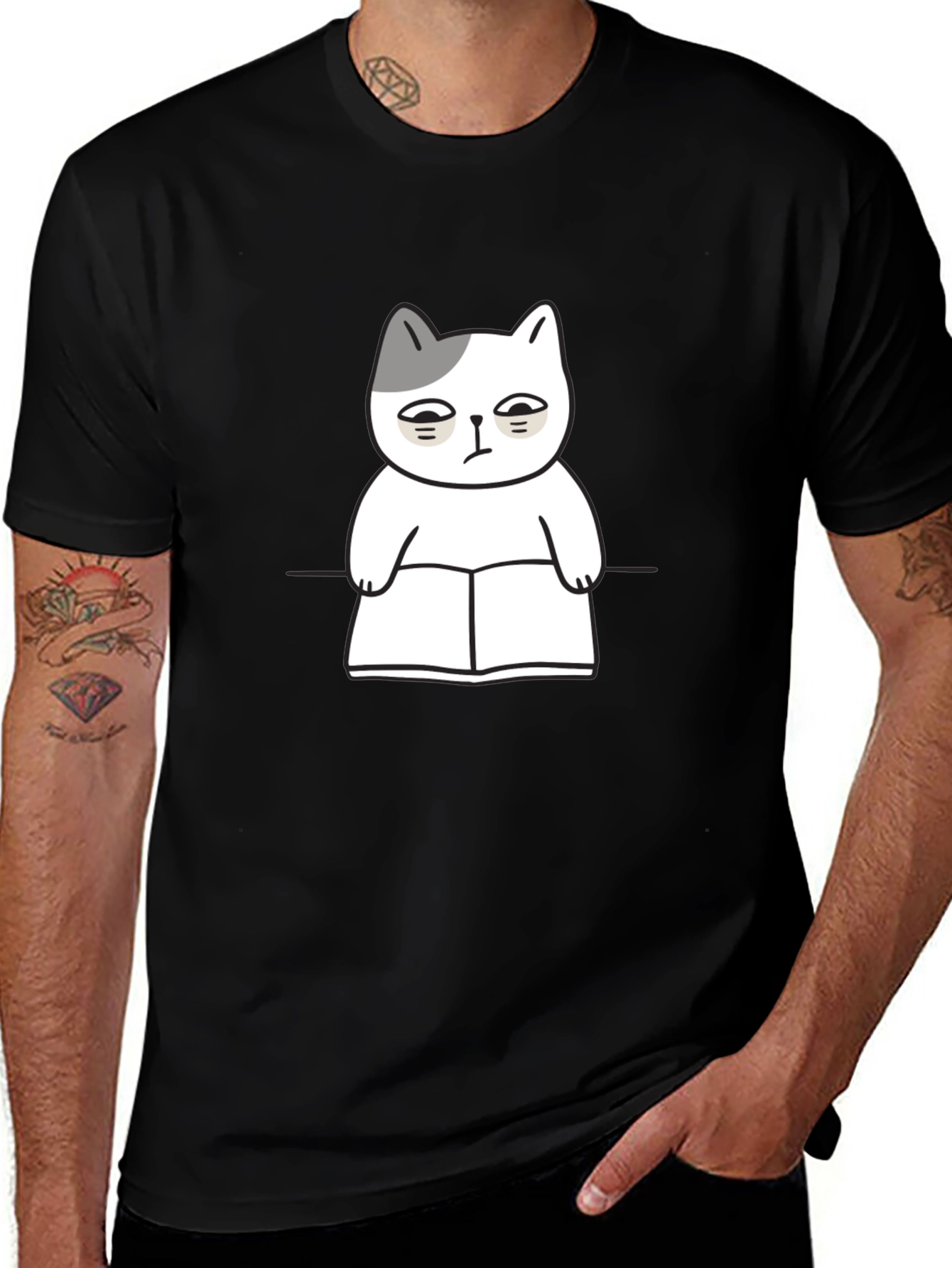 Grumpy Cat Reading Book Funny Graphic T-Shirt