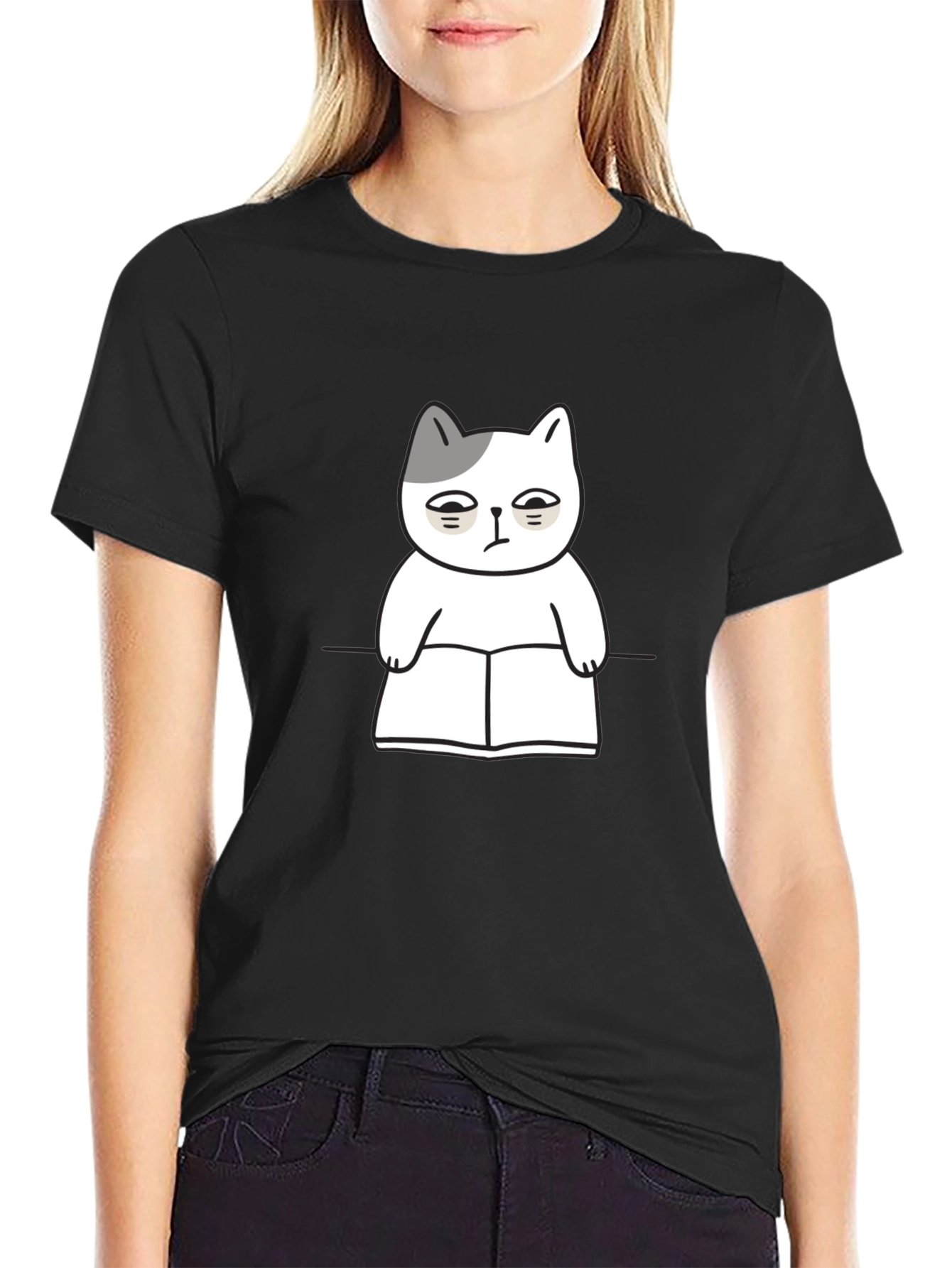 Grumpy Cat Reading Book Funny Graphic T-Shirt