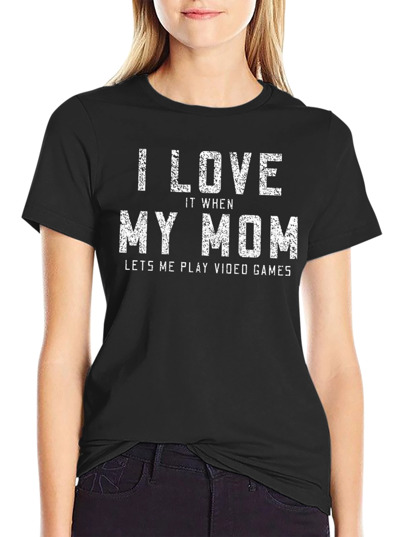 I Love My Mom Video Games Black T-Shirt