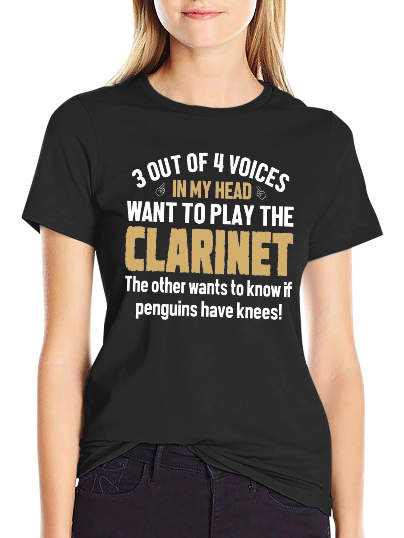 Clarinet Player Funny T-Shirt - Penguin Knee Question