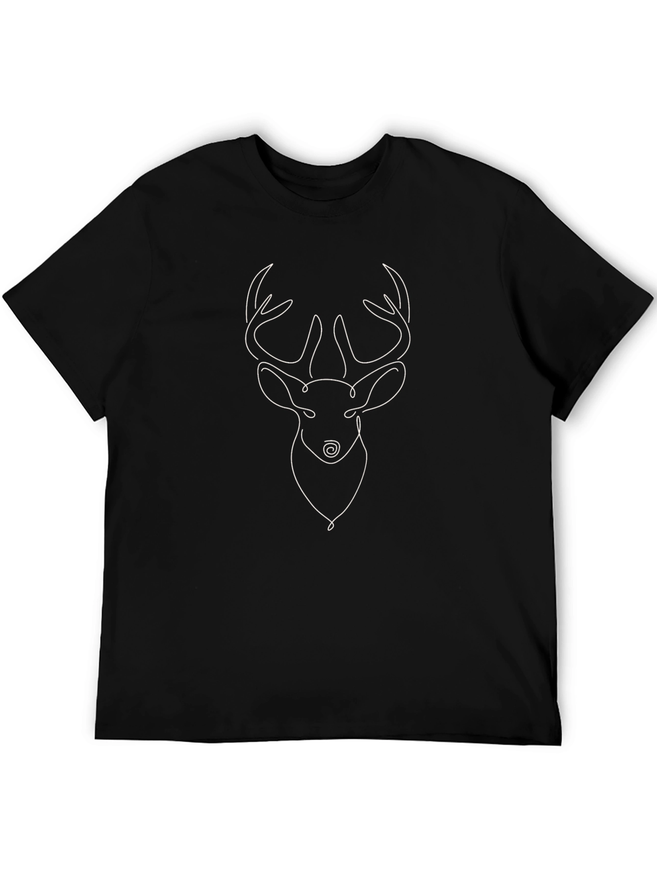 Minimalist Deer Line Art Black T-Shirt