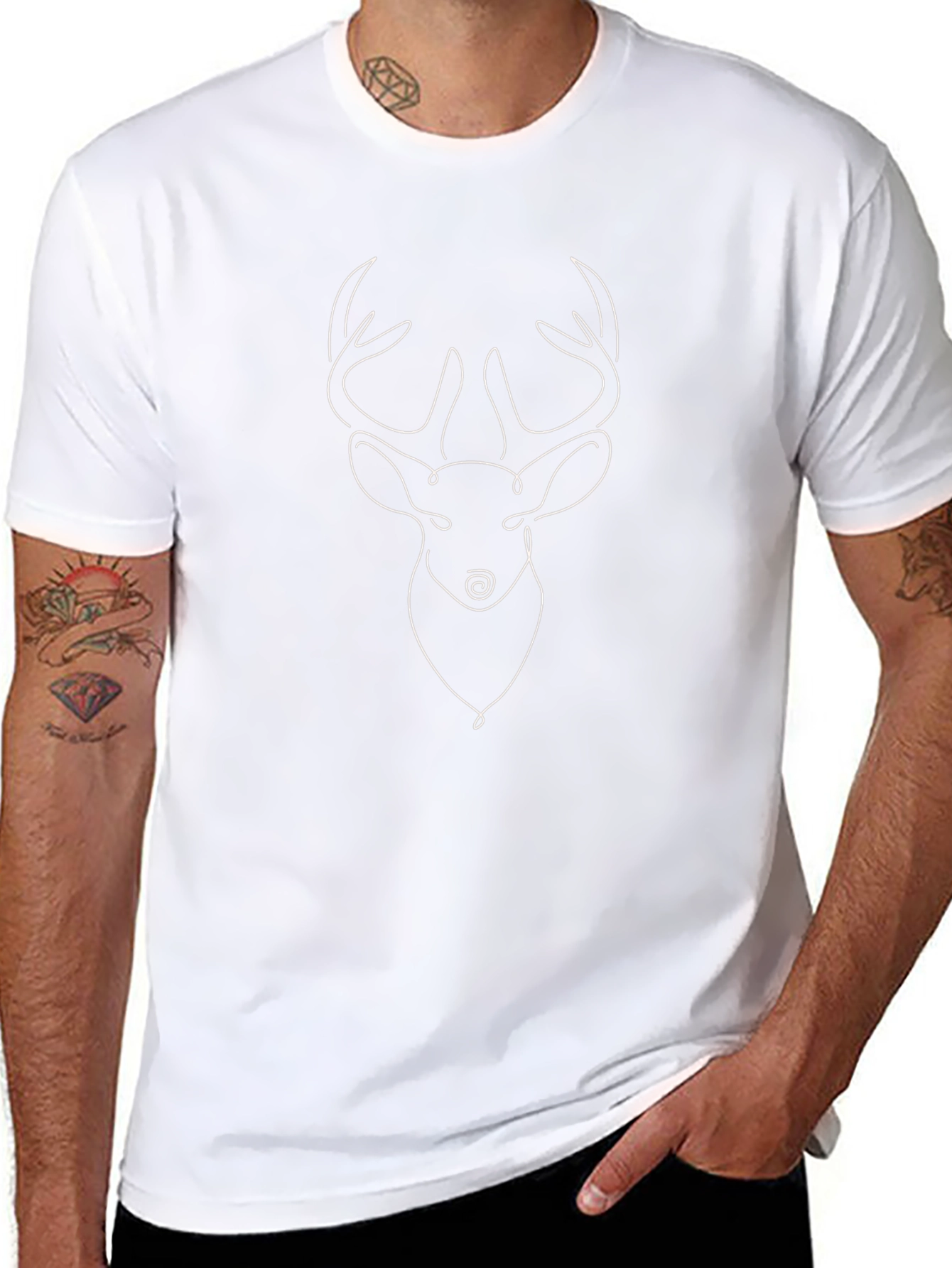 Minimalist Deer Line Art Black T-Shirt