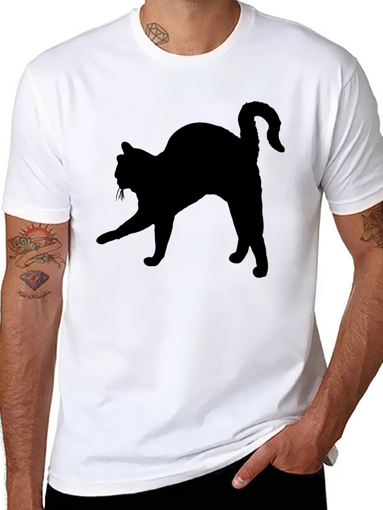 Black Cat Silhouette Tee - Mens Casual T-Shirt