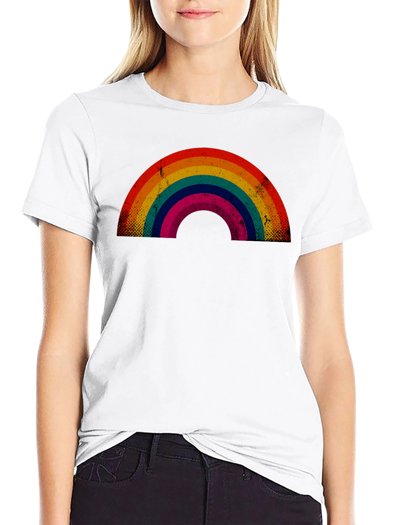 Retro Rainbow Graphic Tee - Black Cotton Blend