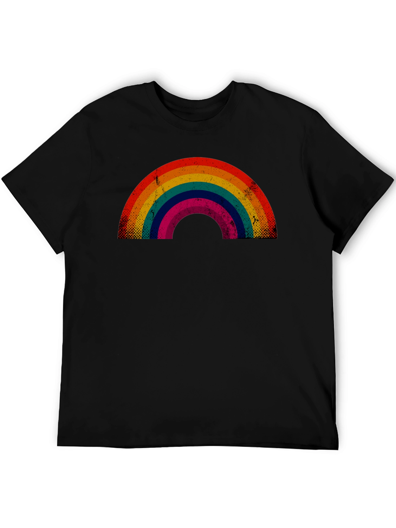 Retro Rainbow Graphic Tee - Black Cotton Blend