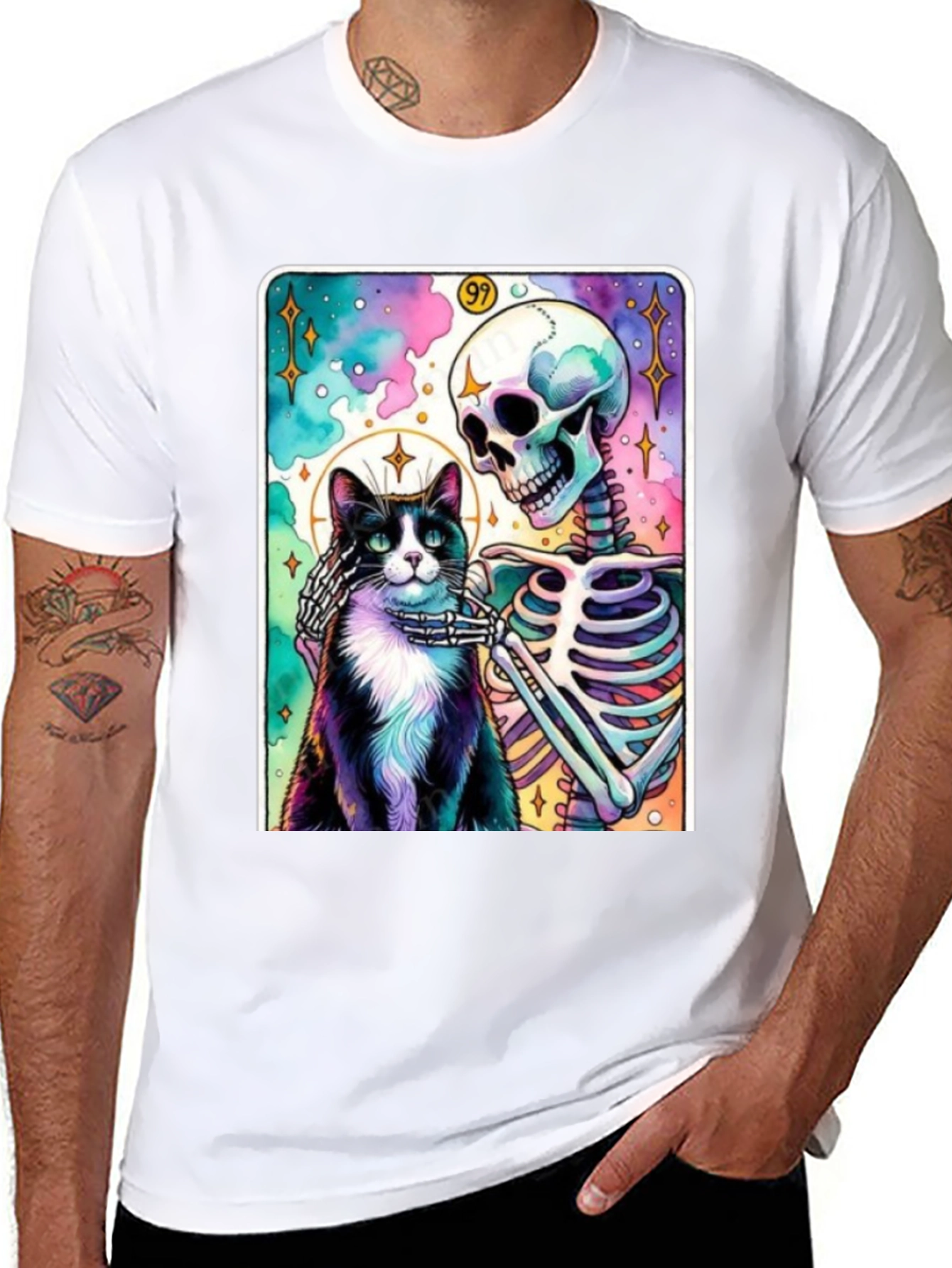 Cat & Skeleton Graphic Tee