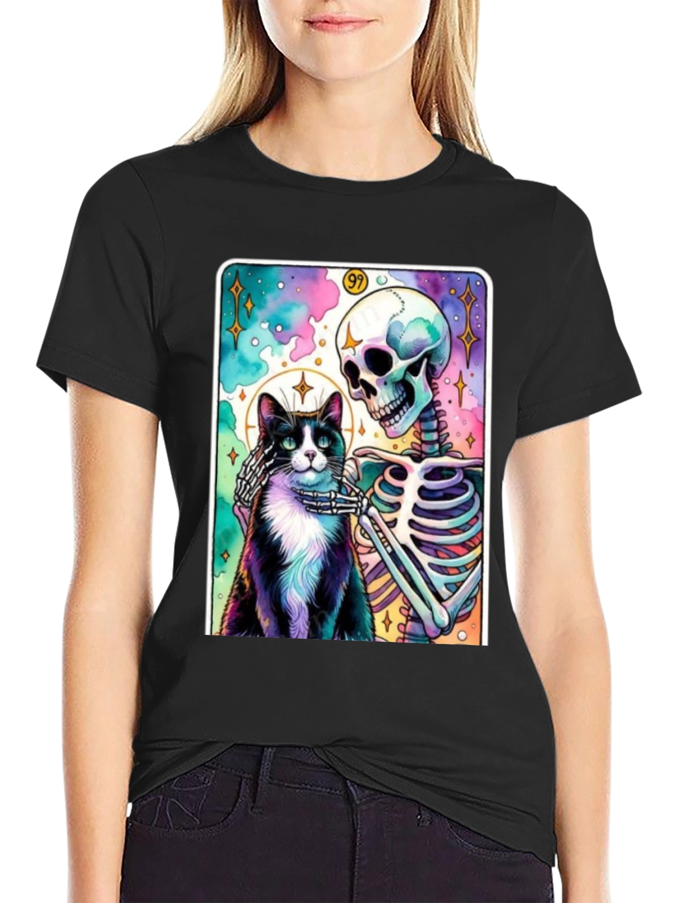 Cat & Skeleton Graphic Tee