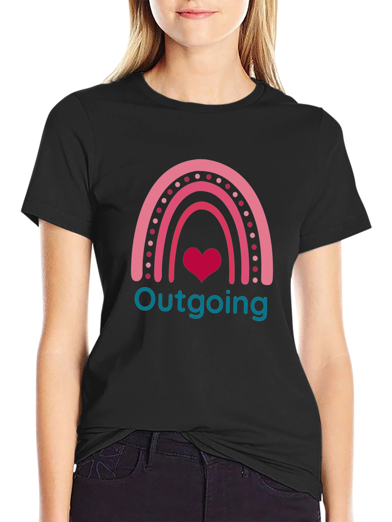Outgoing Rainbow Heart Graphic T-Shirt