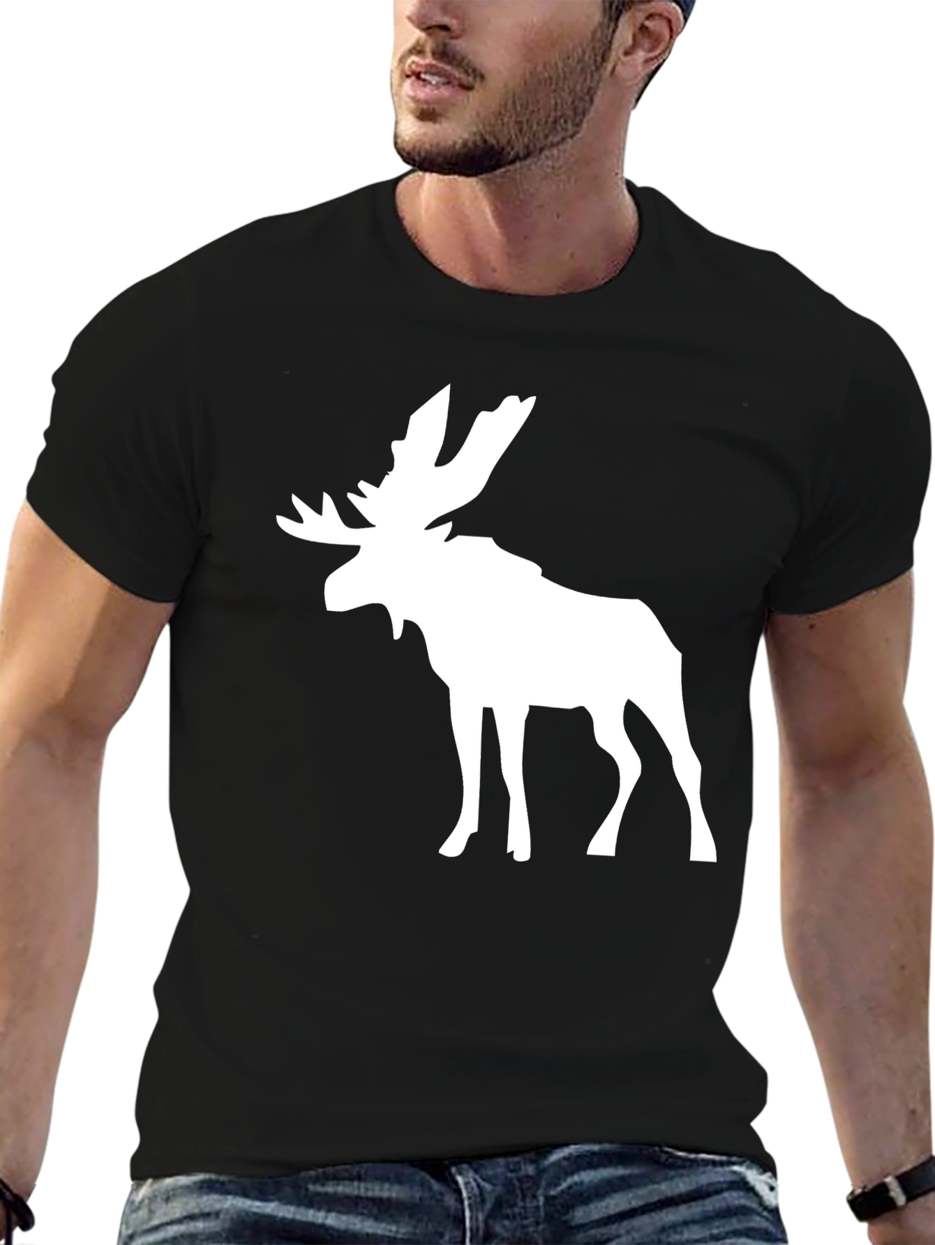 Moose Graphic Print Crew Neck T-Shirt