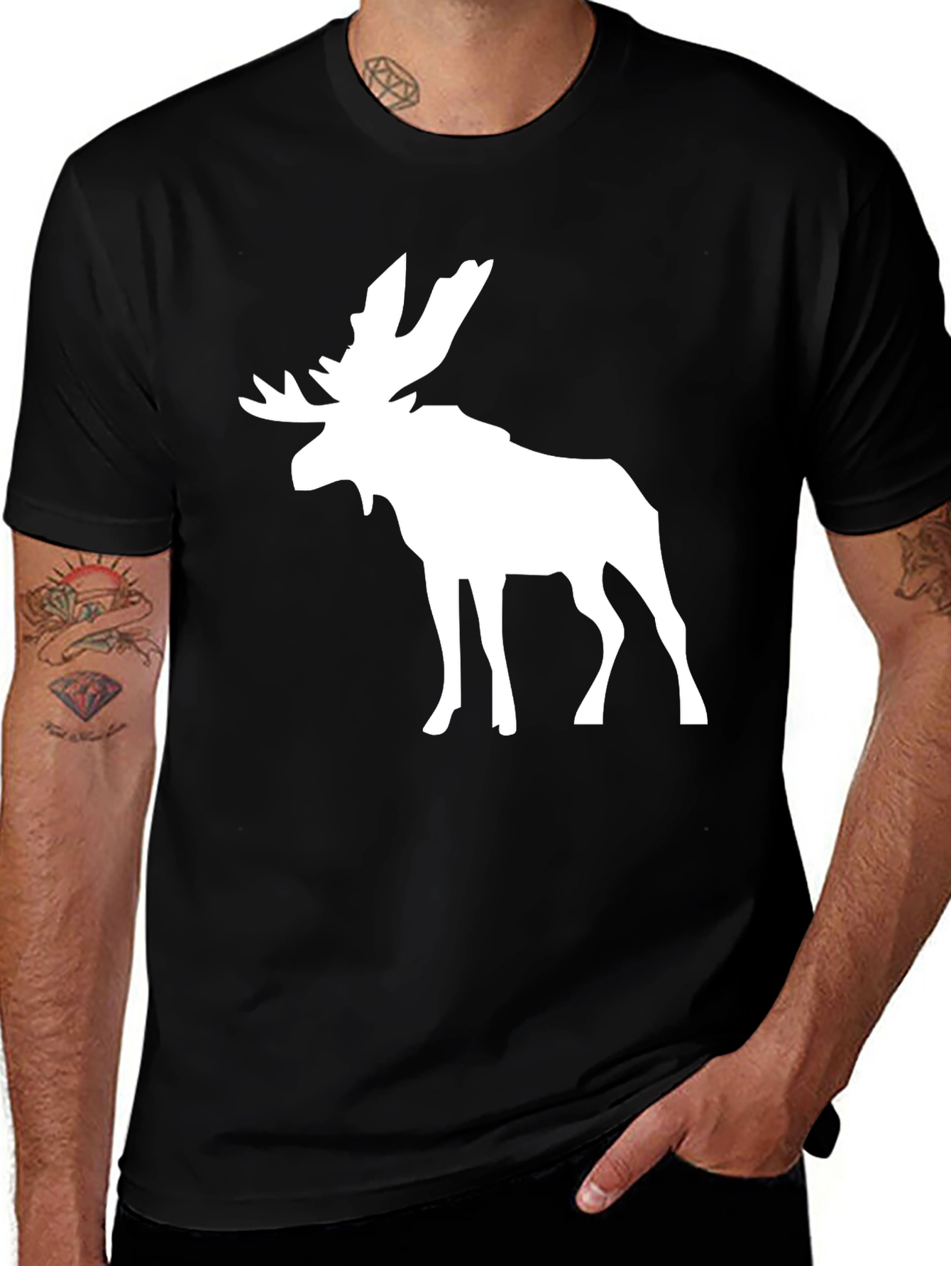 Moose Graphic Print Crew Neck T-Shirt
