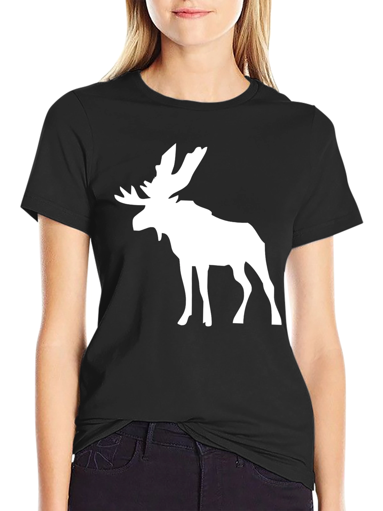 Moose Graphic Print Crew Neck T-Shirt