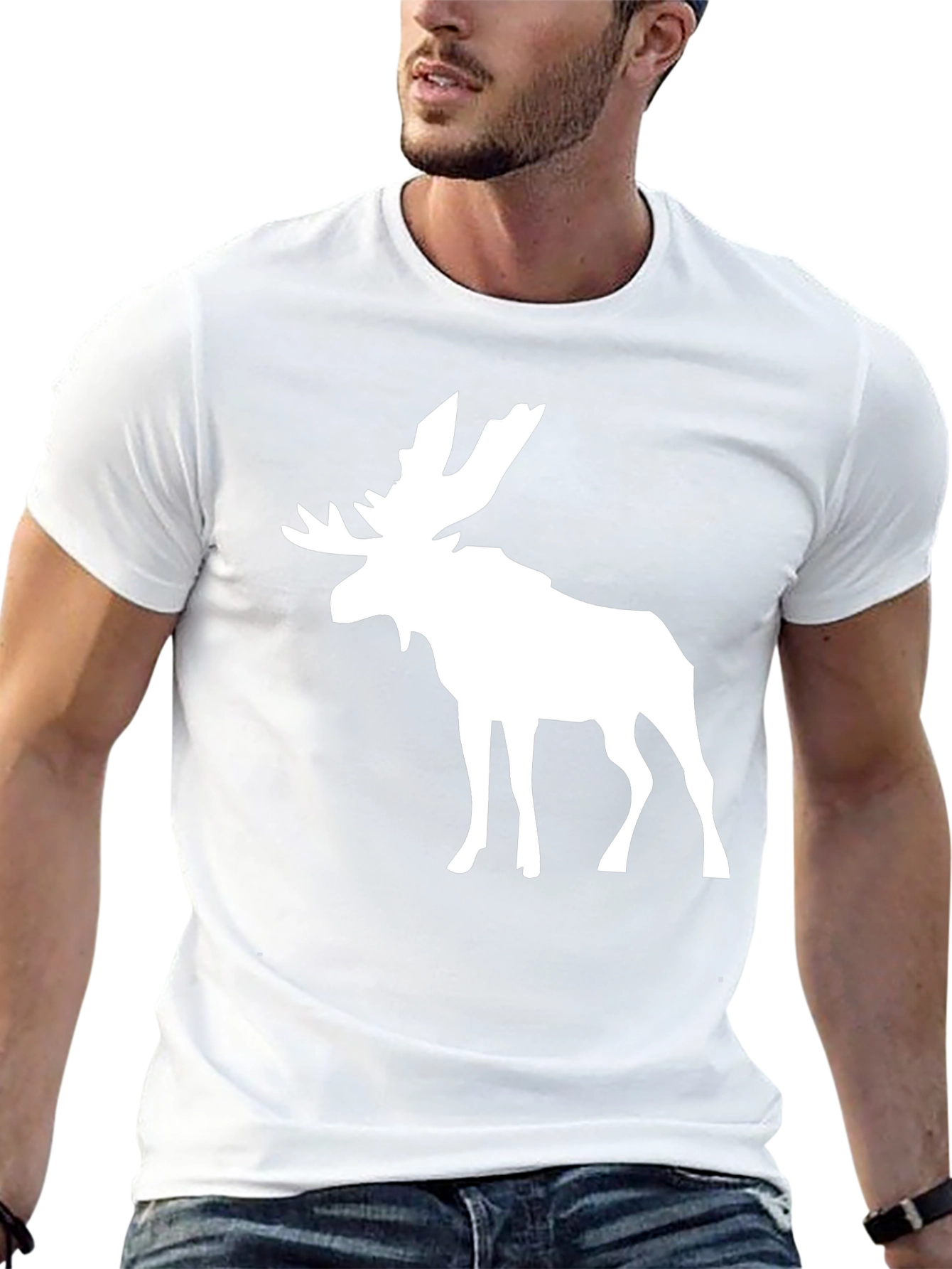 Moose Graphic Print Crew Neck T-Shirt