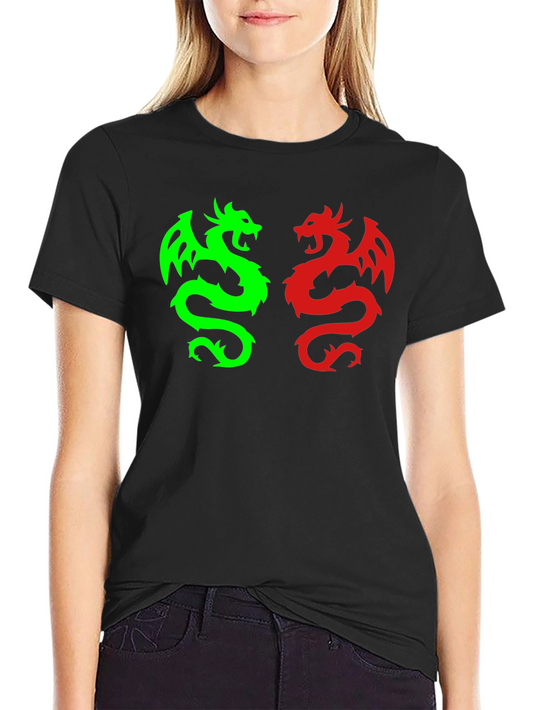 Dragon Duo Graphic Tee - Black Cotton Blend