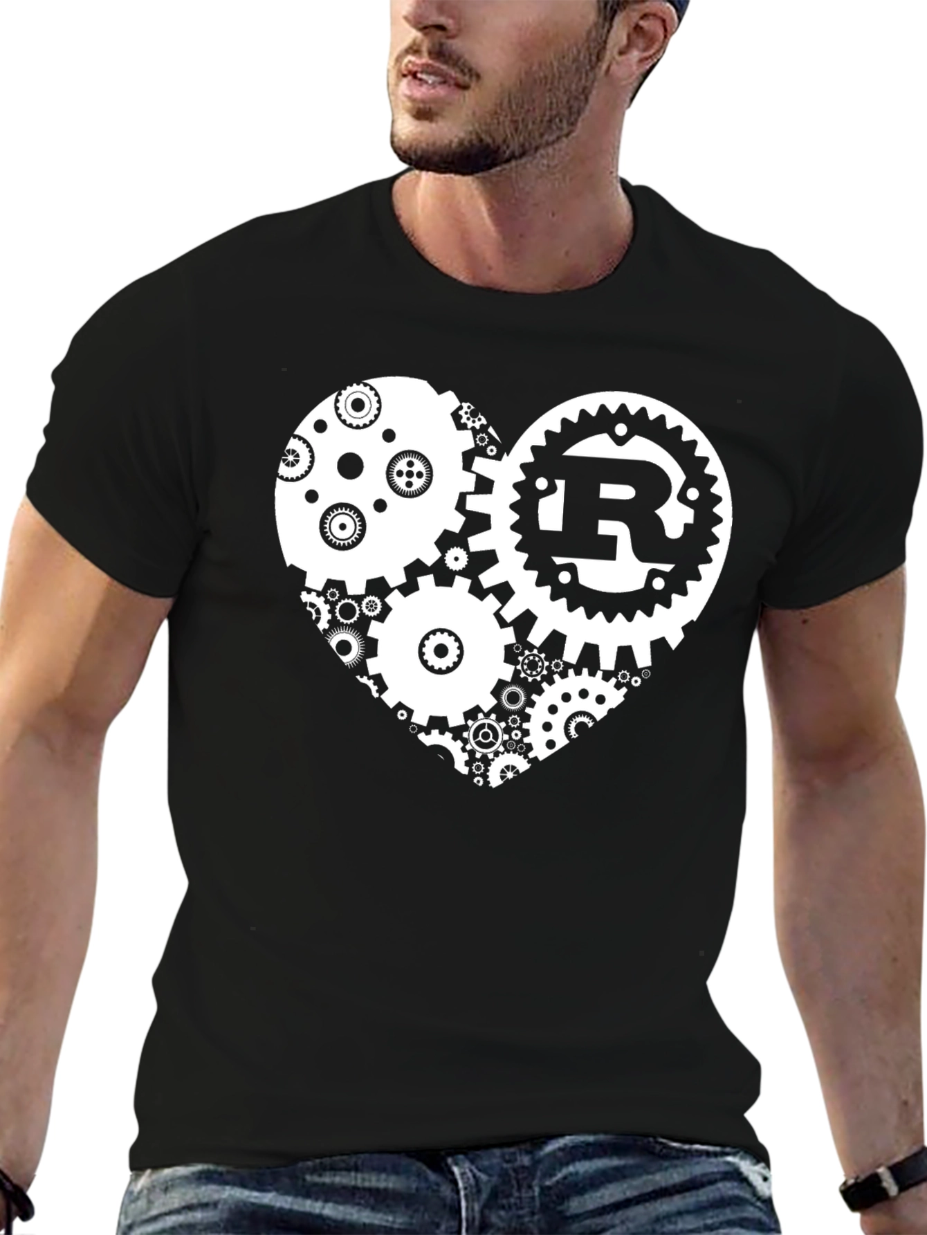Rust Gear Heart Graphic Tee - Black Cotton Blend
