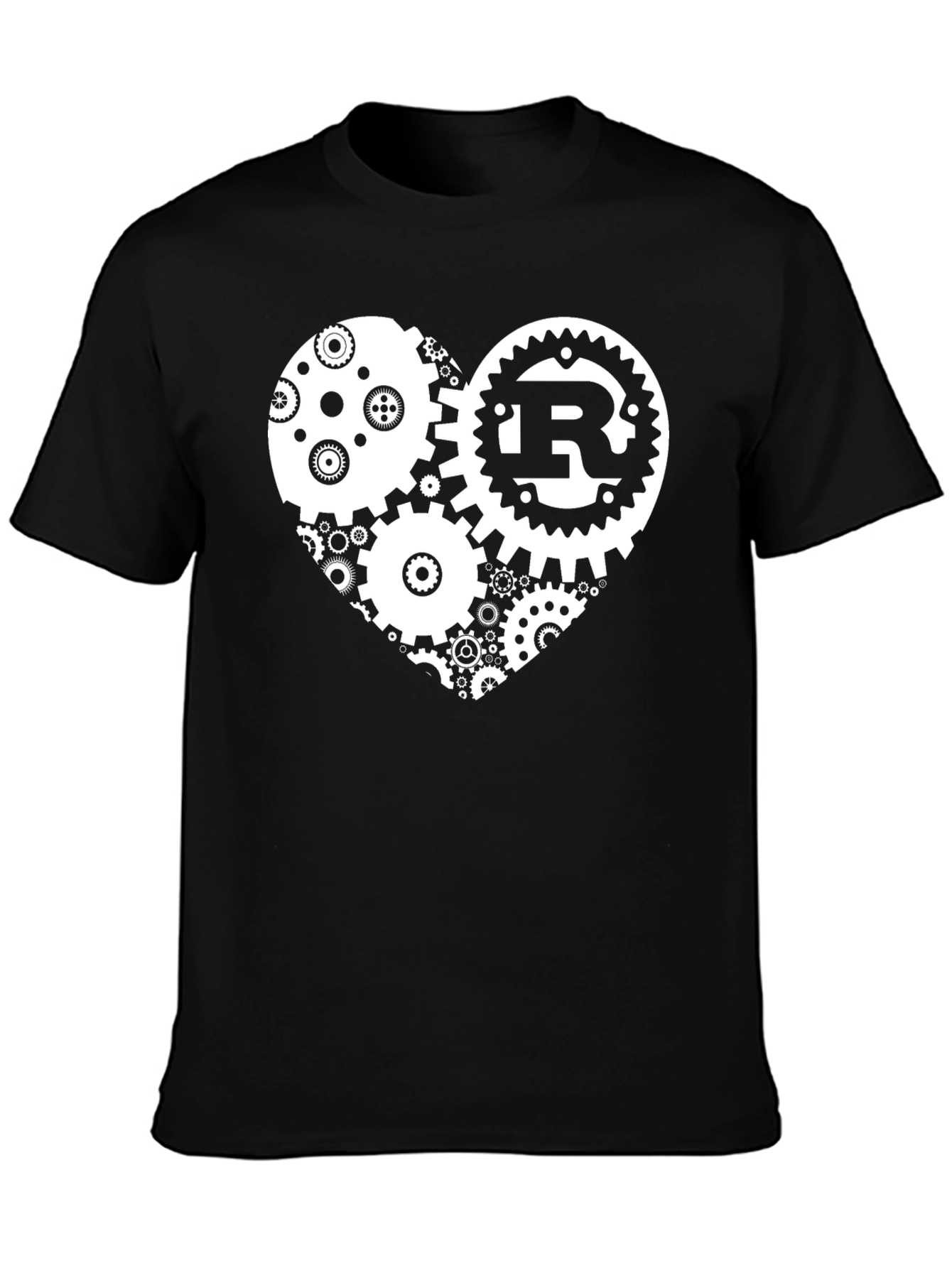 Rust Gear Heart Graphic Tee - Black Cotton Blend