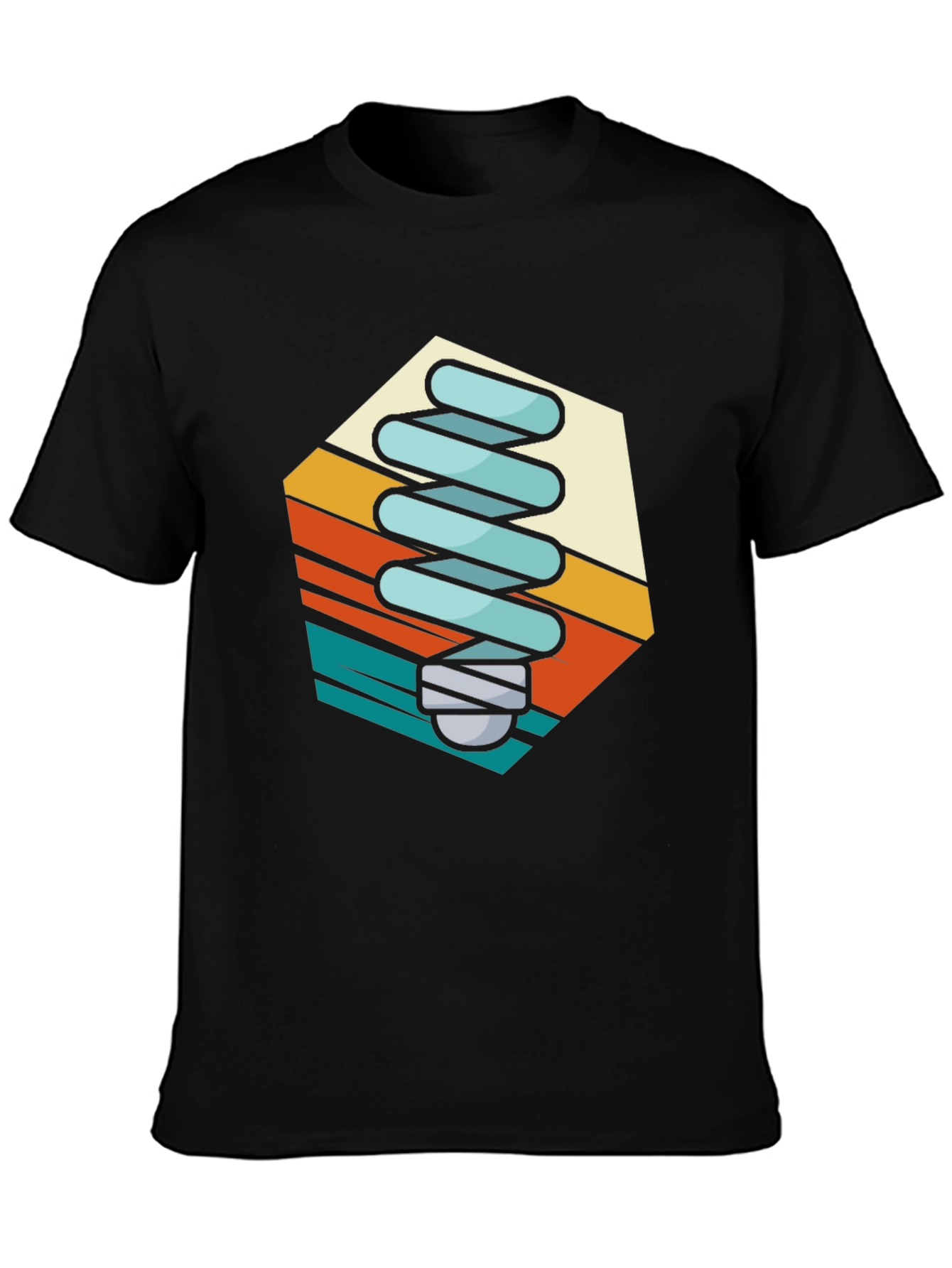 Retro Light Bulb Graphic Tee - Black Cotton Blend