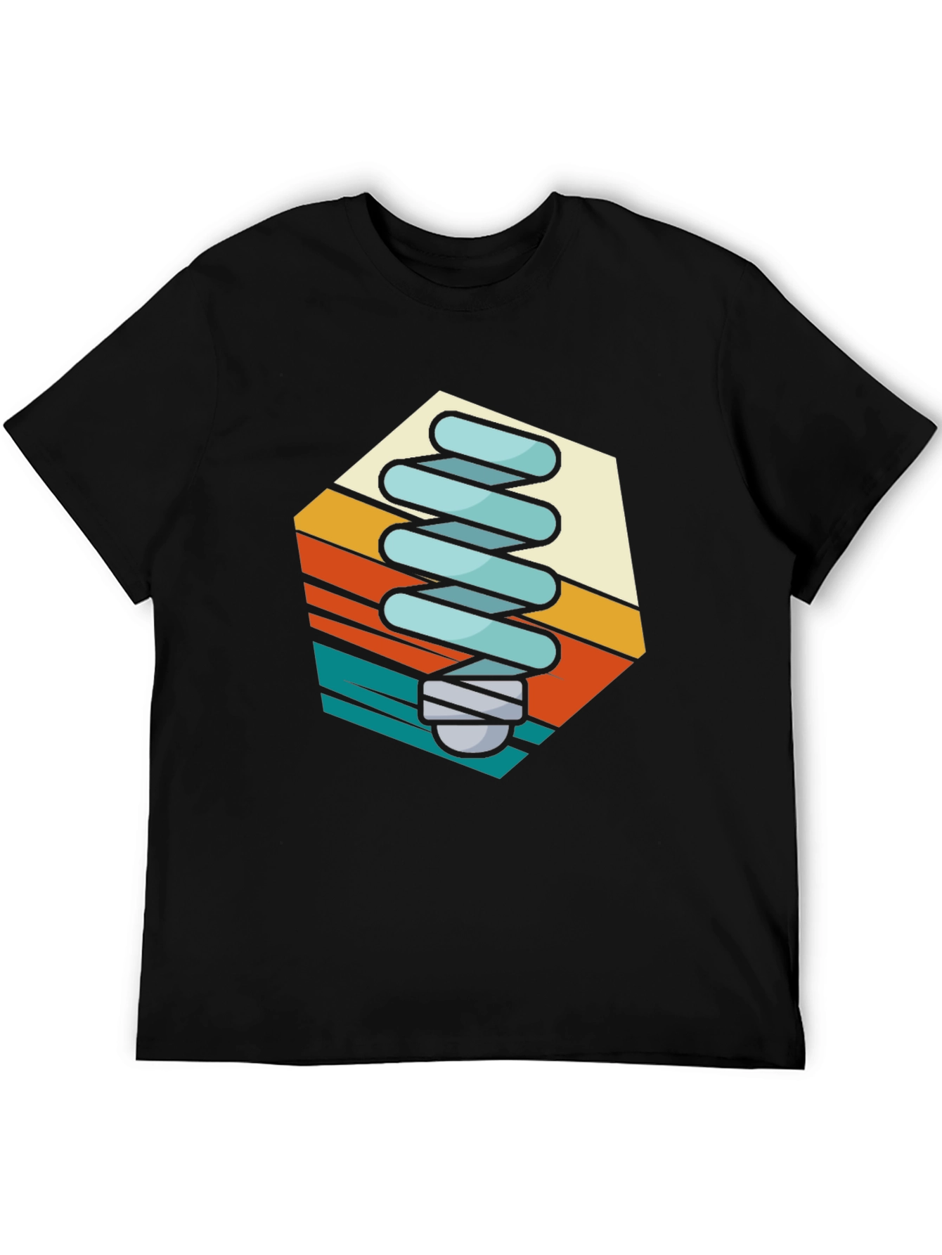 Retro Light Bulb Graphic Tee - Black Cotton Blend