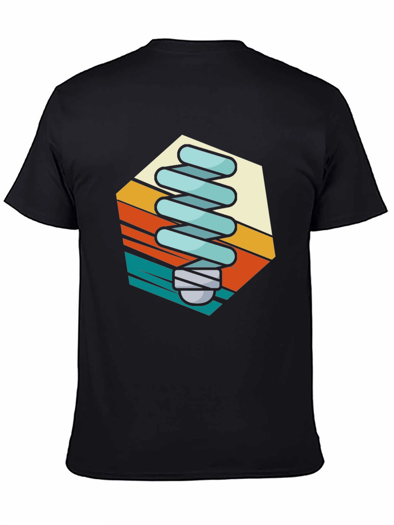 Retro Light Bulb Graphic Tee - Black Cotton Blend