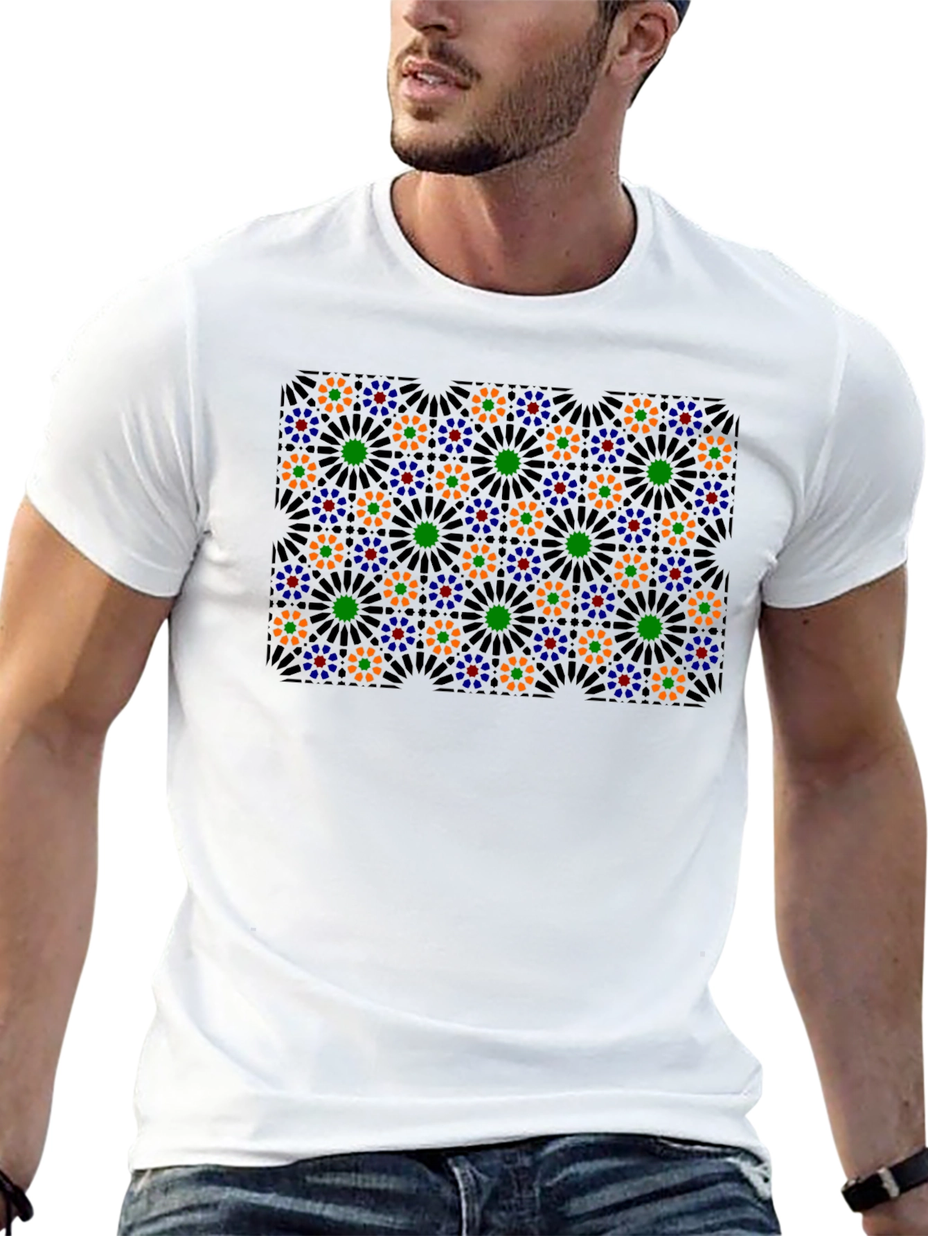 Geometric Floral T-Shirt - Black