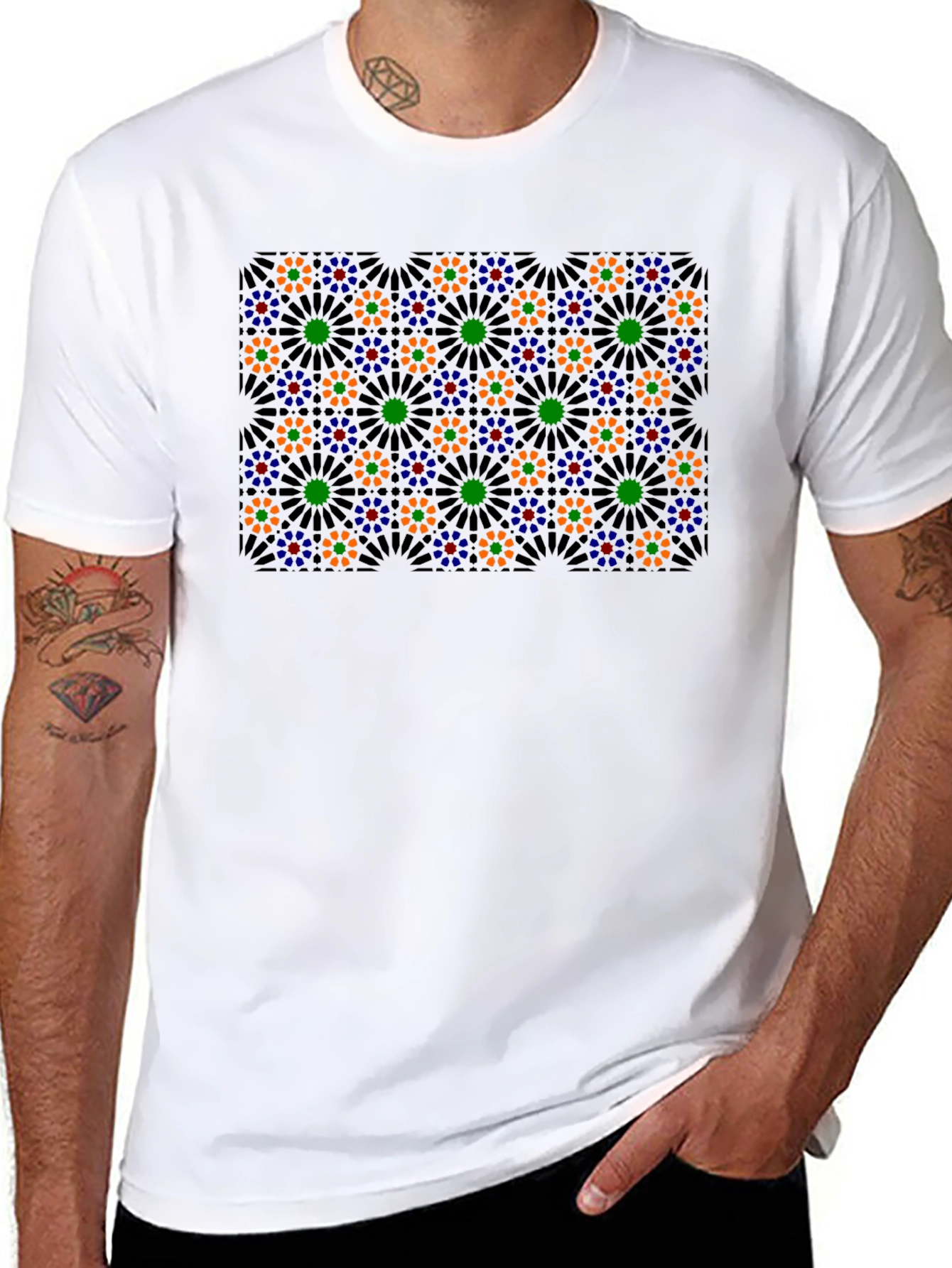 Geometric Floral T-Shirt - Black