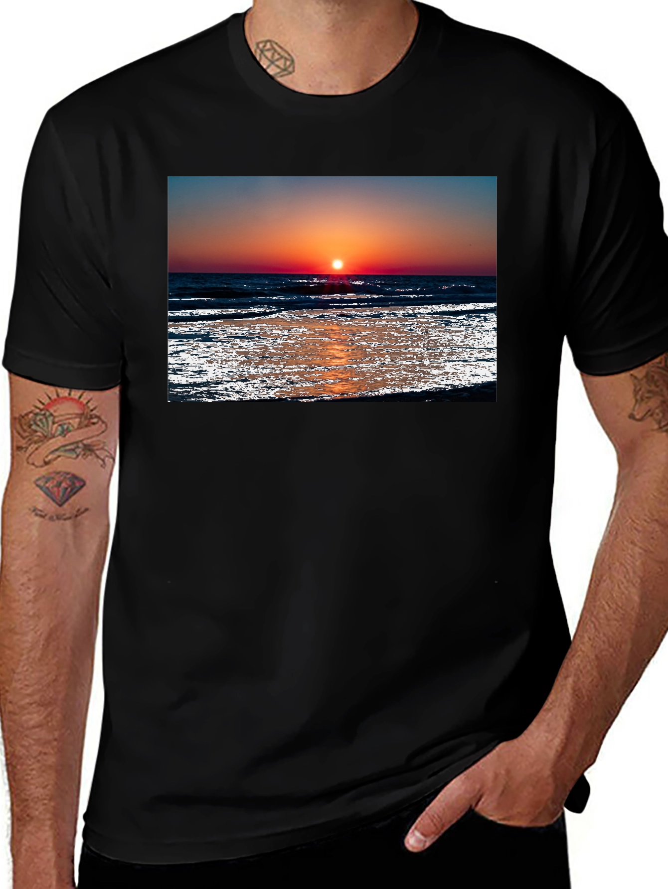 Sunset Beach Graphic Black T-Shirt