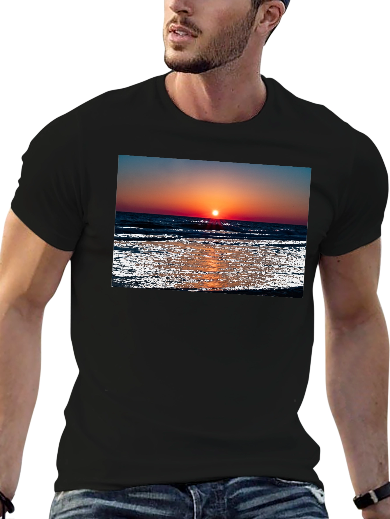 Sunset Beach Graphic Black T-Shirt