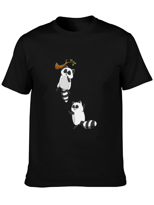 Cute Raccoon Graphic Tee - Black Cotton Casual Shirt