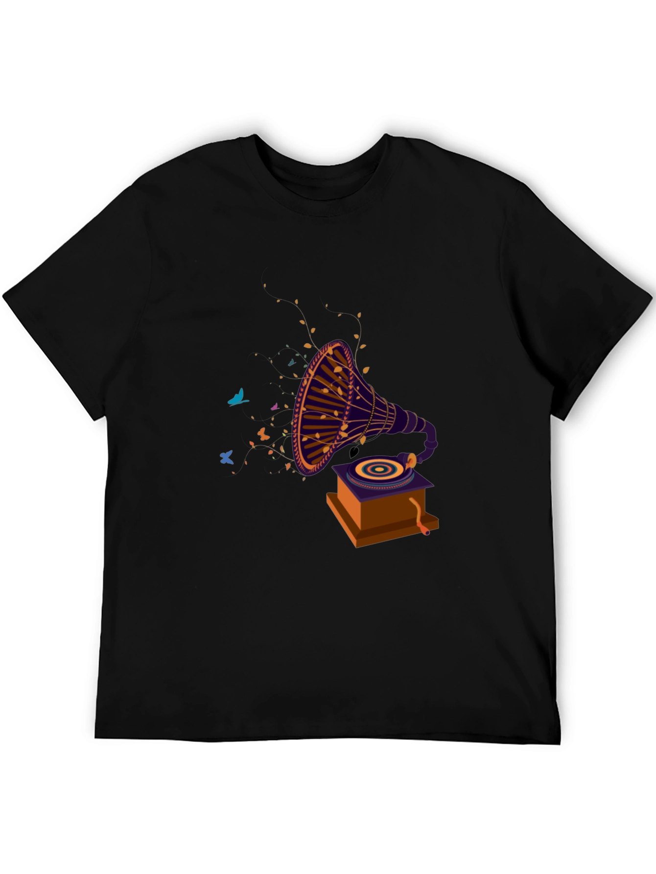 Retro Gramophone Graphic Tee - Black