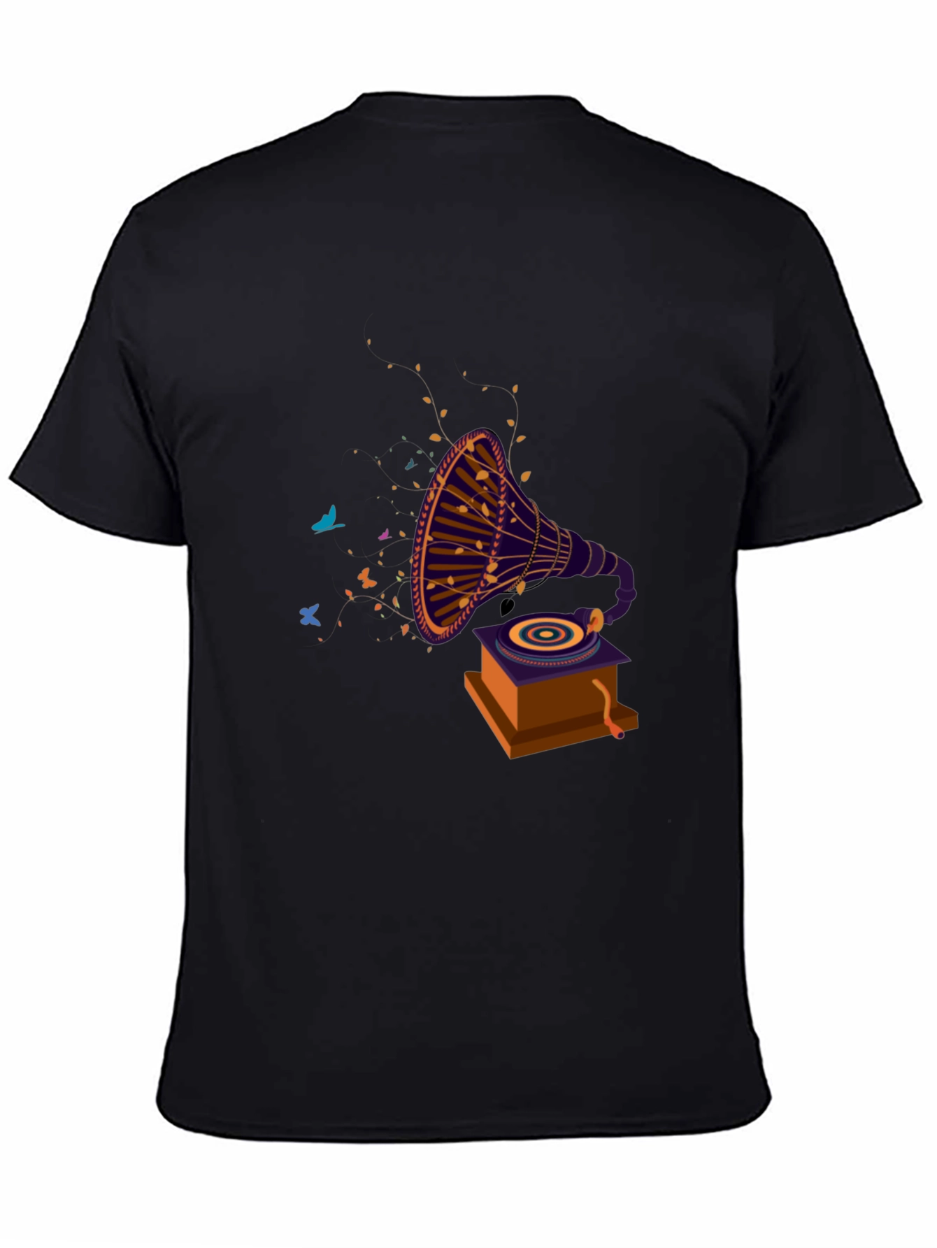 Retro Gramophone Graphic Tee - Black