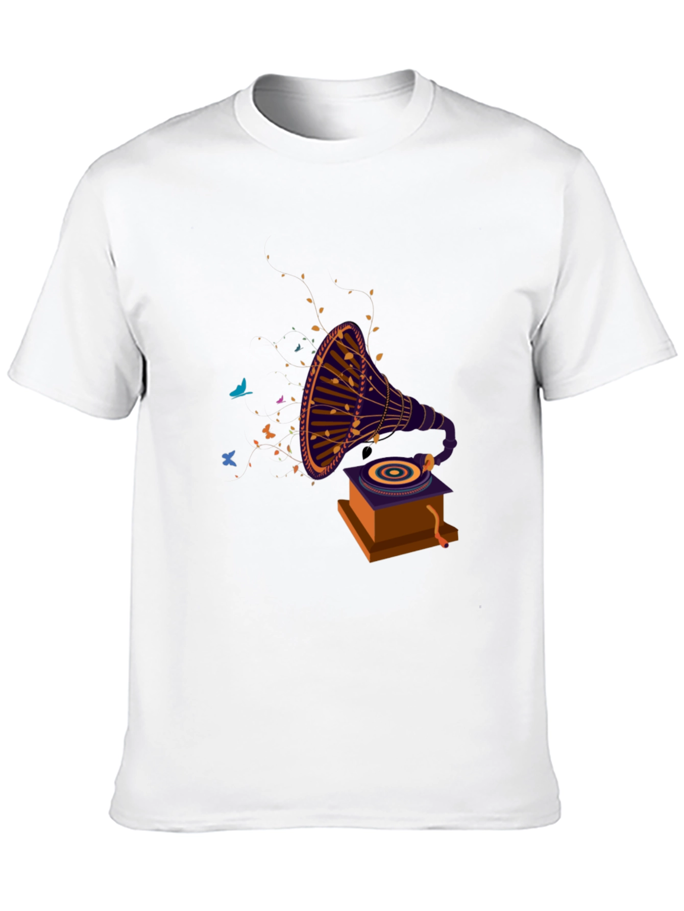 Retro Gramophone Graphic Tee - Black