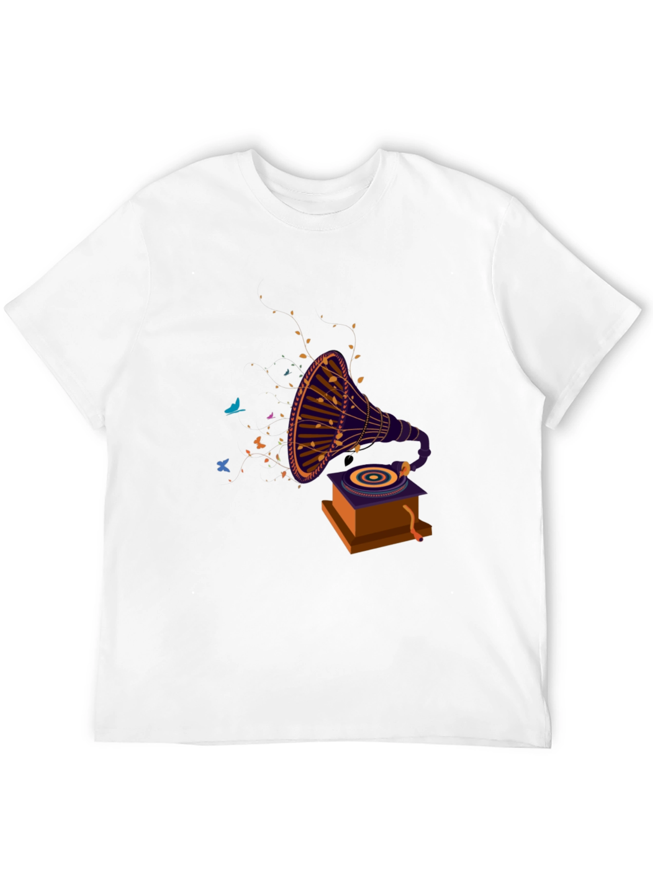 Retro Gramophone Graphic Tee - Black