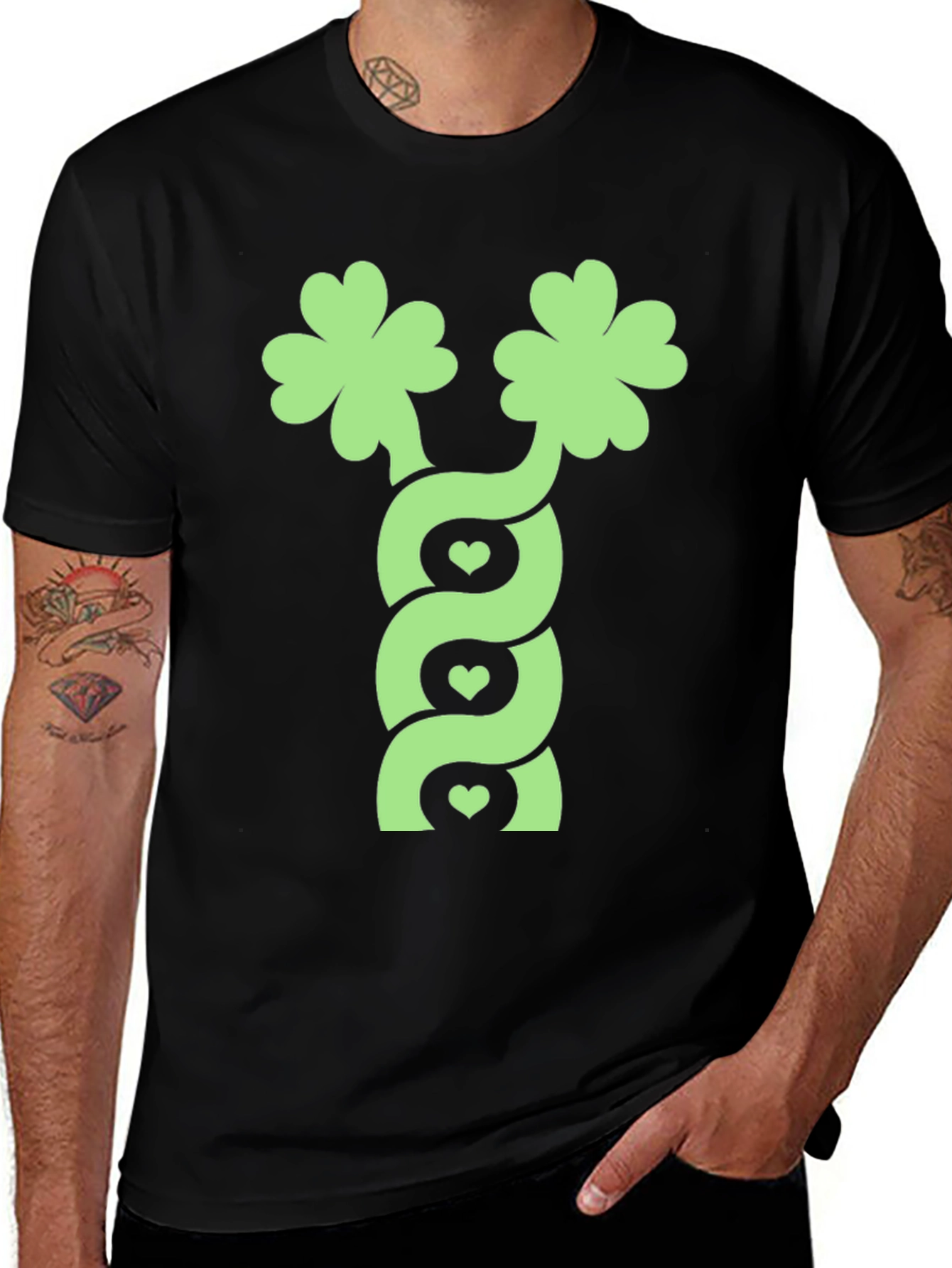 Lucky Clover Heart Twist Black T-Shirt