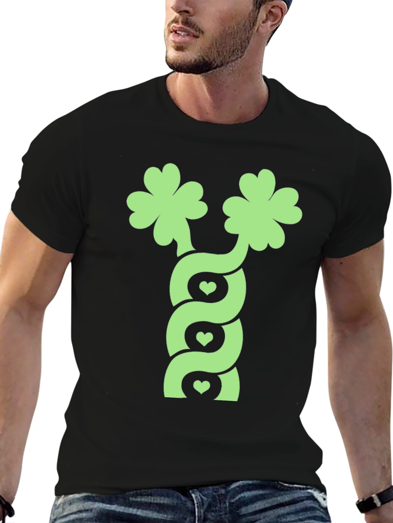 Lucky Clover Heart Twist Black T-Shirt