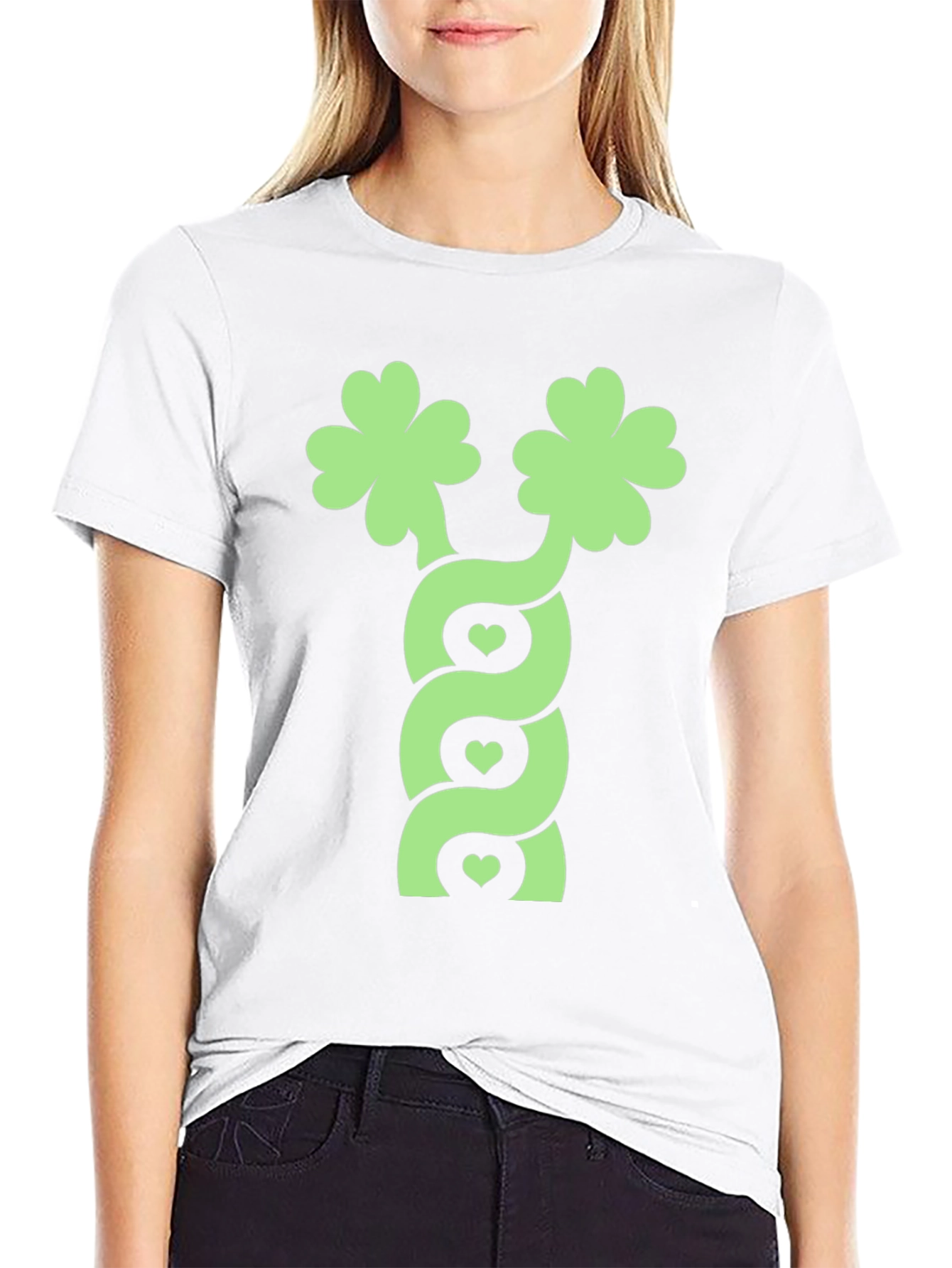 Lucky Clover Heart Twist Black T-Shirt