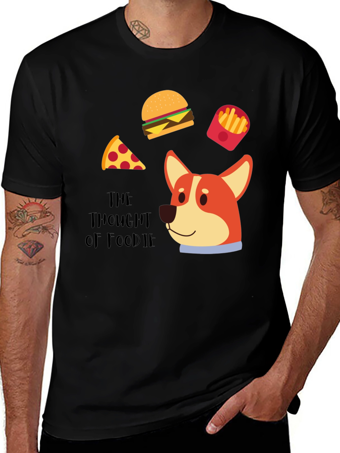 Foodie Dog T-Shirt - Pizza Burger Fries Design