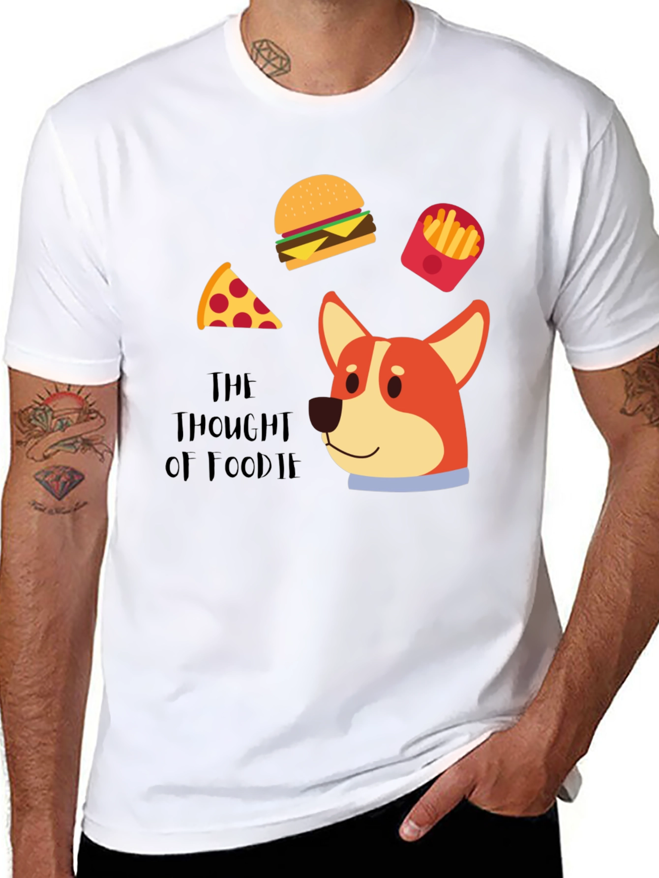 Foodie Dog T-Shirt - Pizza Burger Fries Design