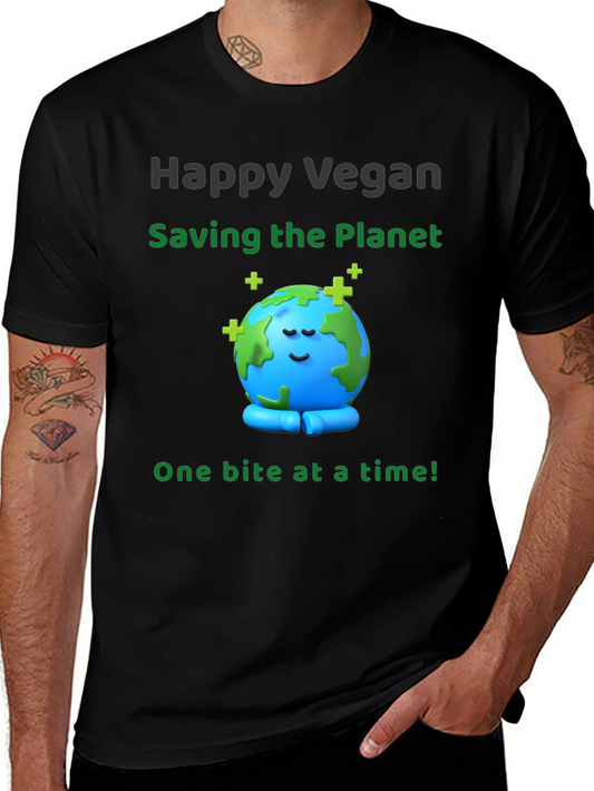 Happy Vegan T-Shirt: Saving the Planet One Bite at a Time