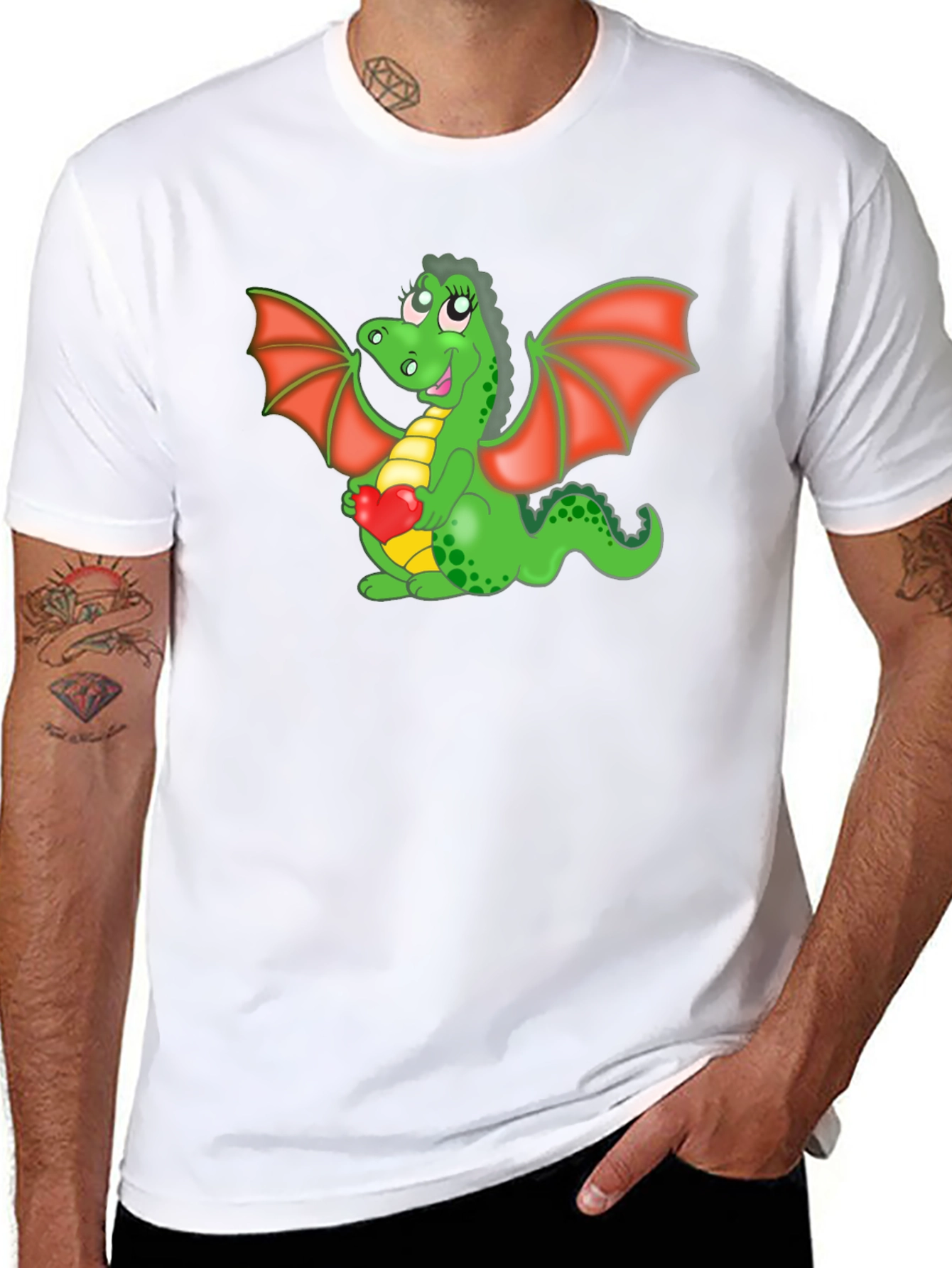 Cute Dragon Holding Heart Graphic T-Shirt