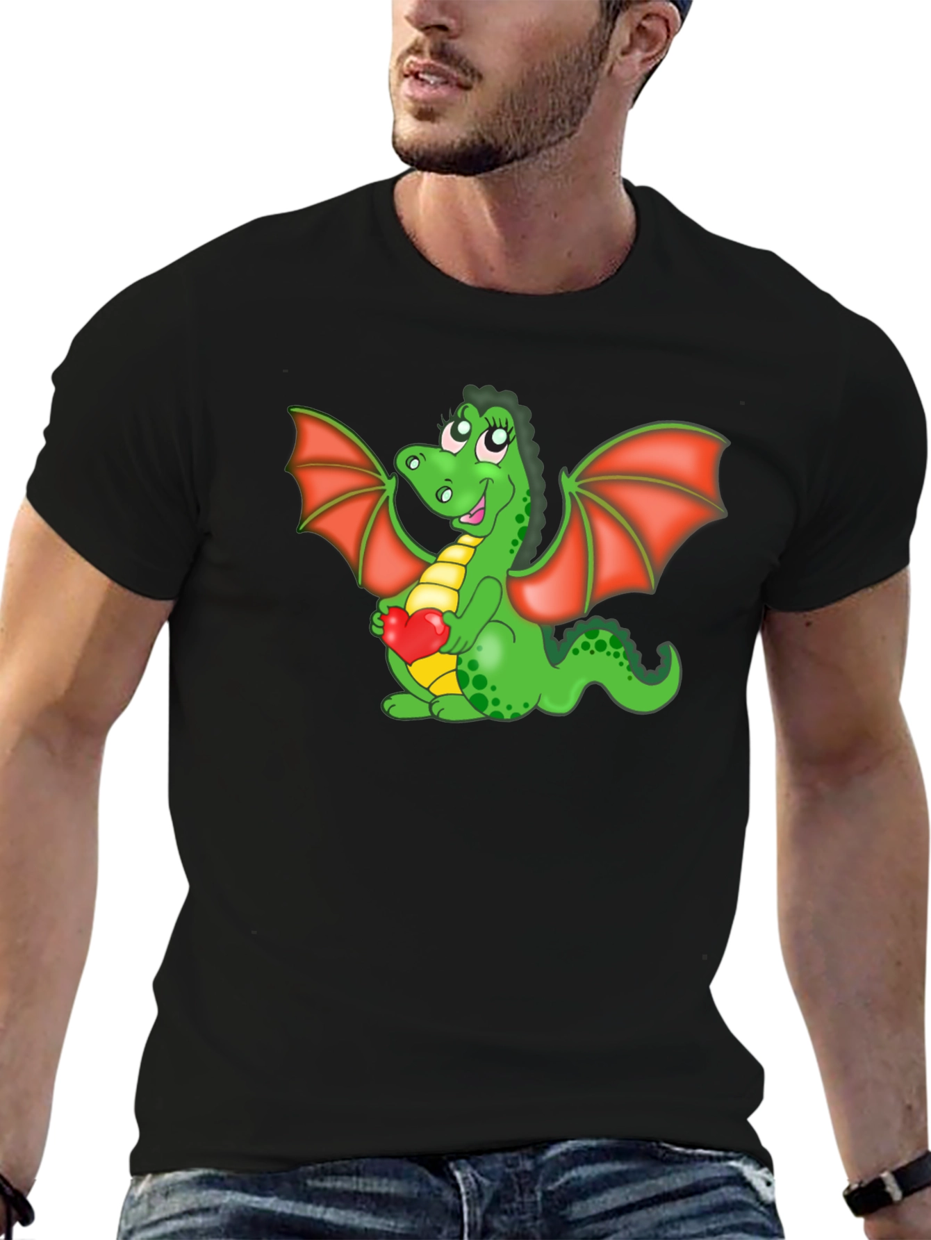 Cute Dragon Holding Heart Graphic T-Shirt