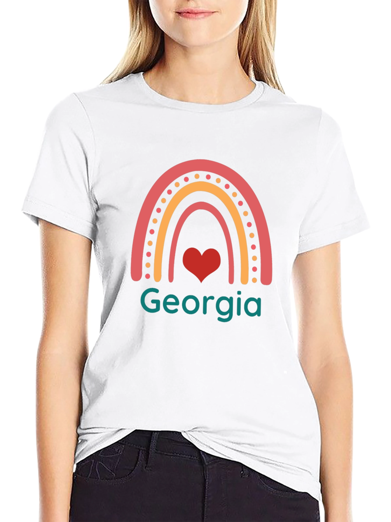 Georgia Rainbow Heart Black T-Shirt