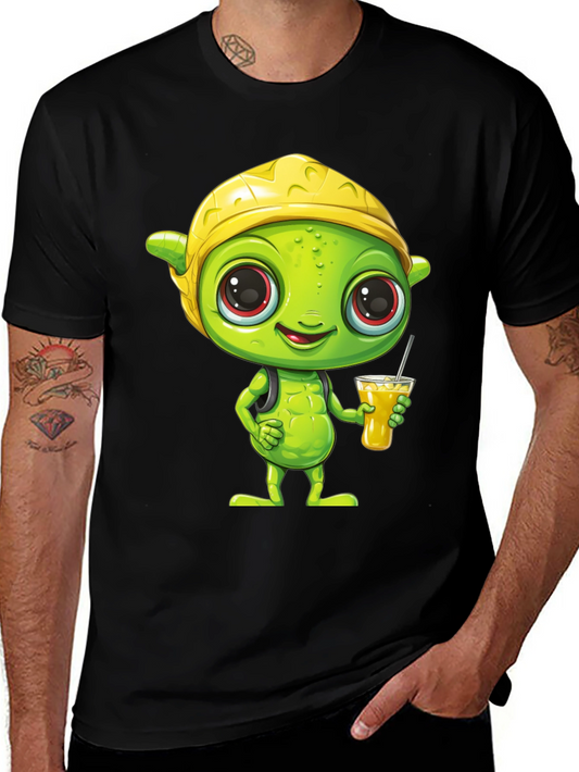 Cartoon Alien T-Shirt - Black Crew Neck Tee