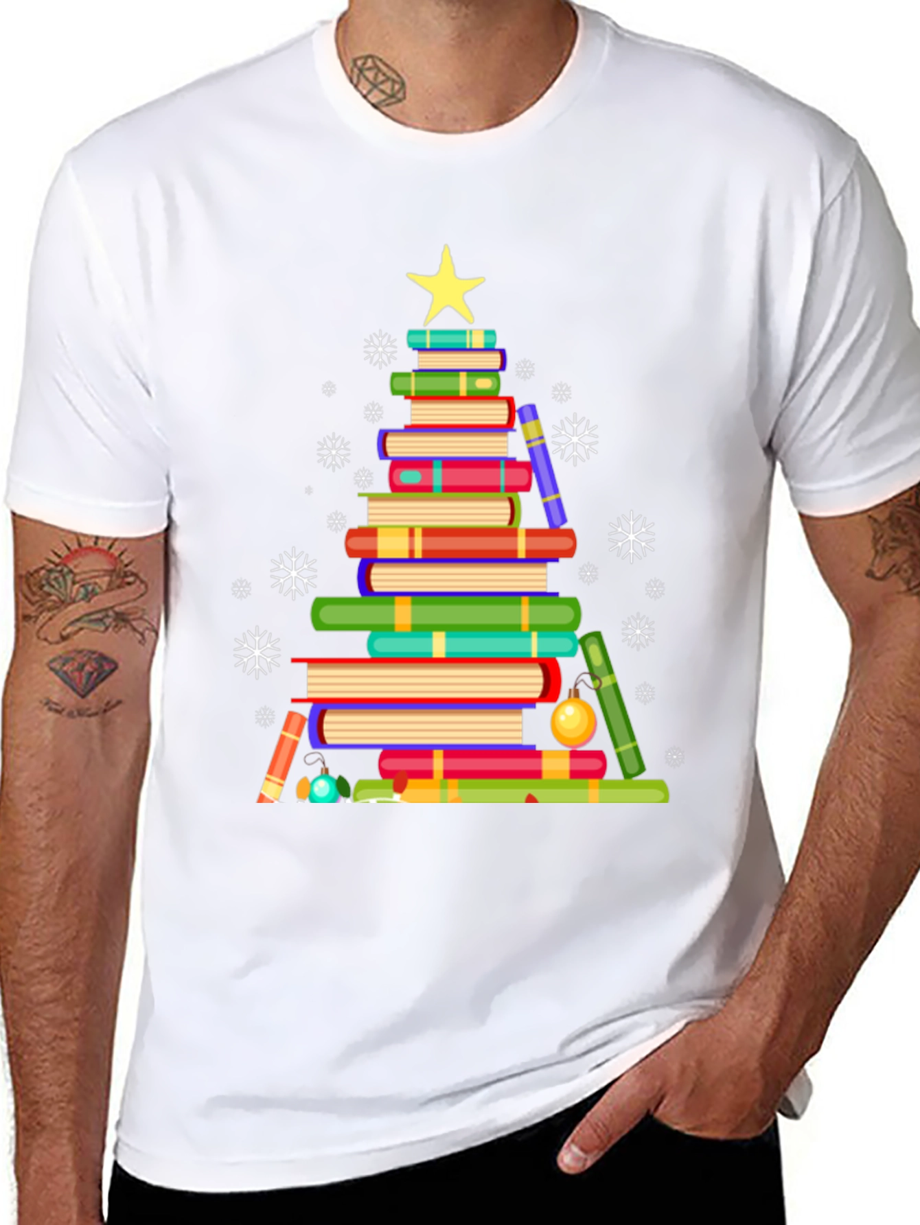 Book Christmas Tree Graphic T-Shirt
