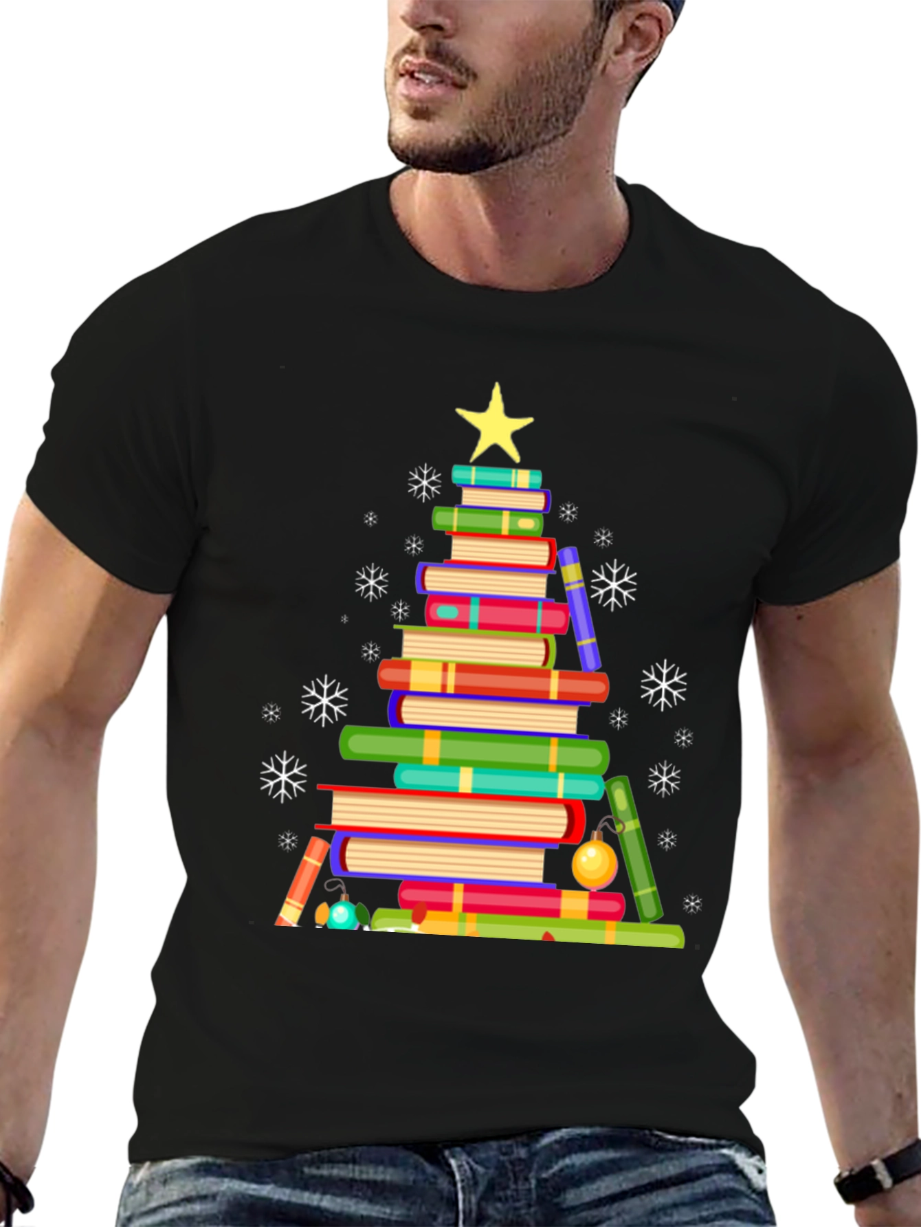 Book Christmas Tree Graphic T-Shirt