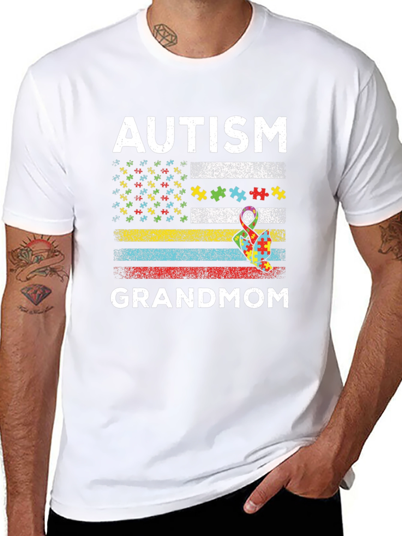 Autism Grandmom American Flag T-Shirt