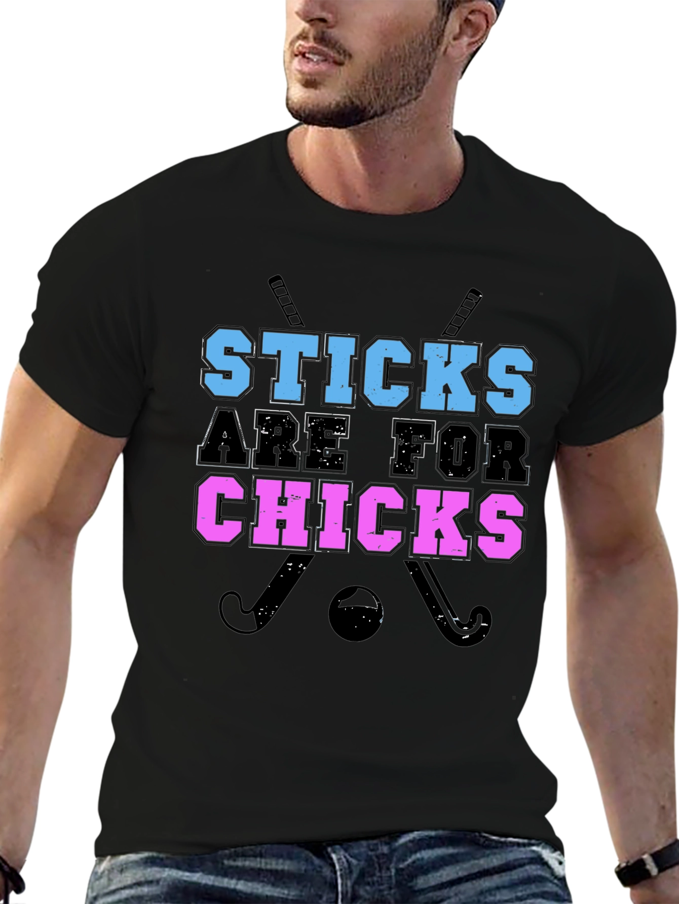 Sticks Are For Chicks Graphic Tee - Black